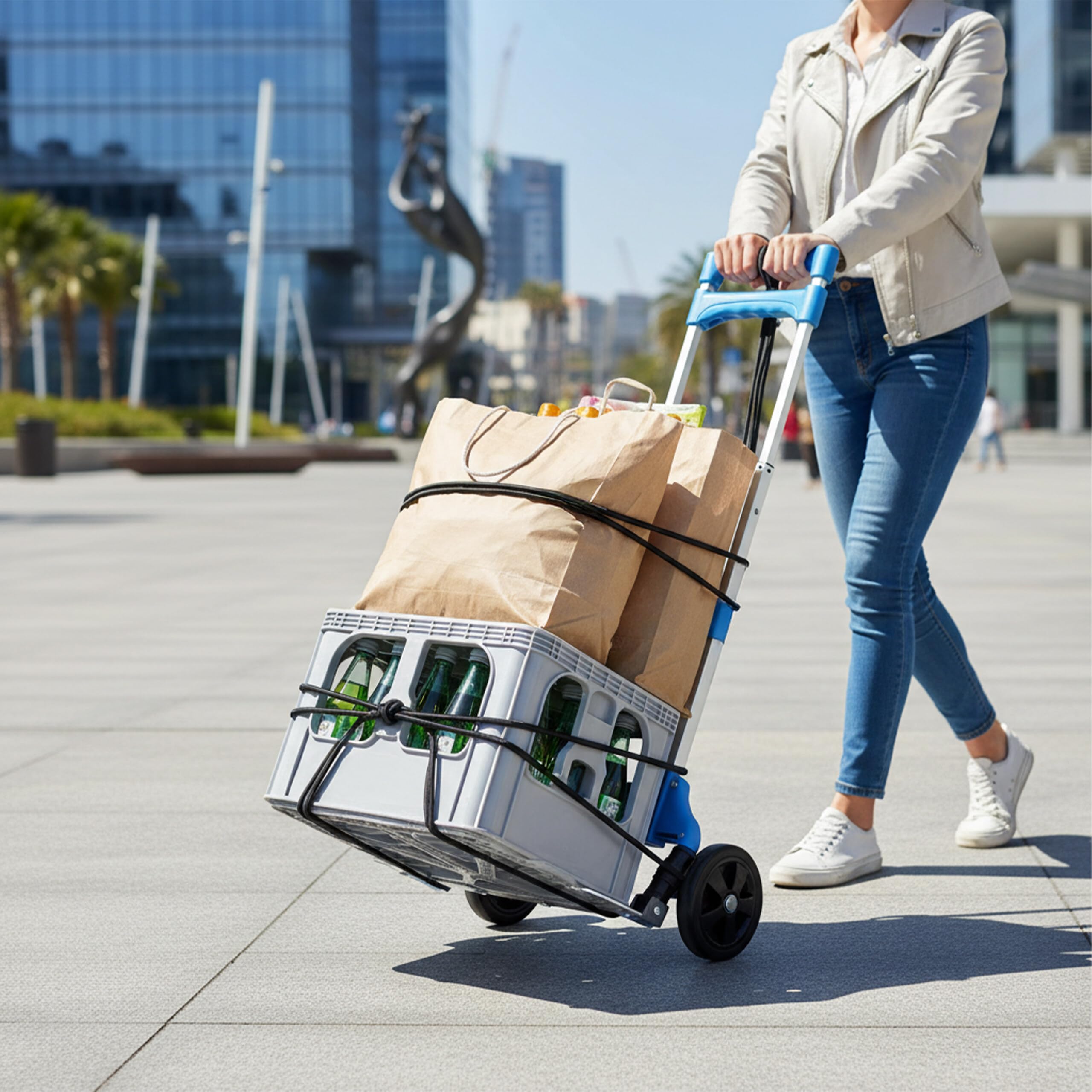 Relaxdays Carretilla Plegable hasta 70 kg, 98x38x41 cm, Transporte/mudanzas, Mango telescópico Acero, Plata/Azul