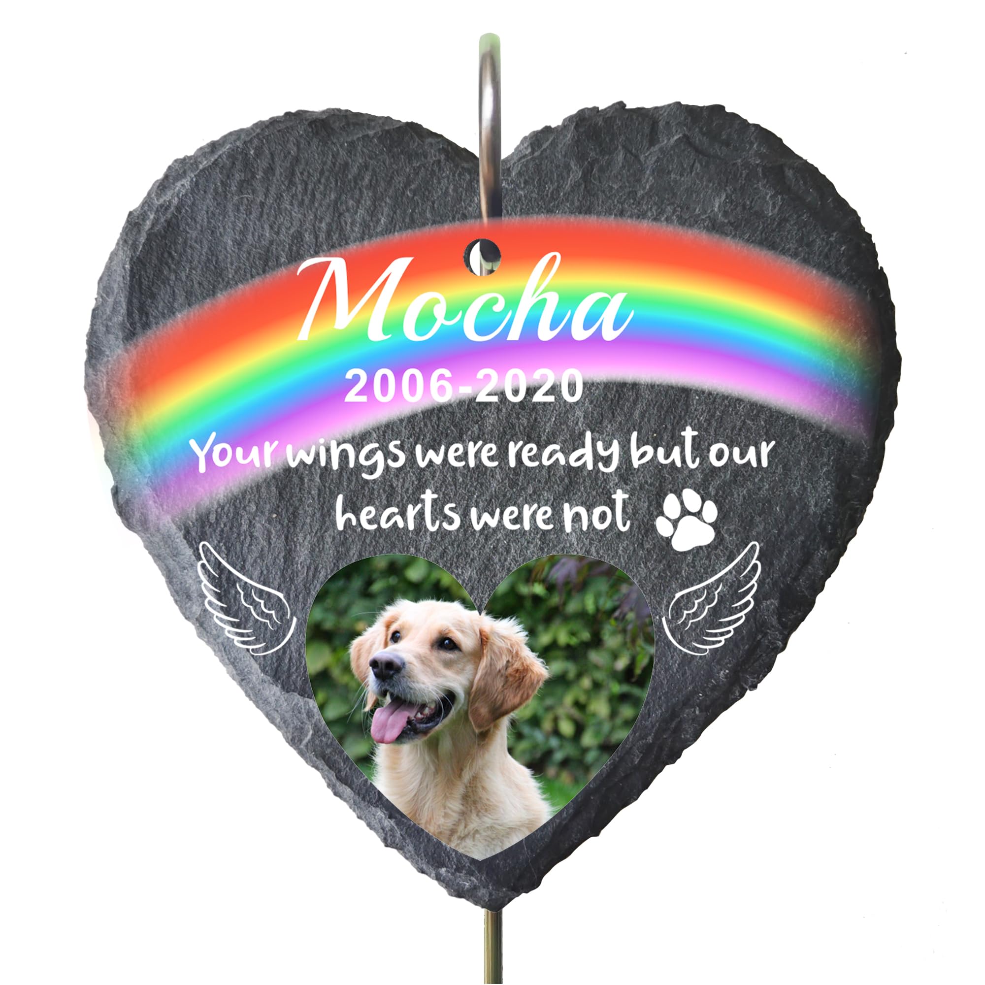 Personalised Pet Memorial Plaques with Hook Stake, Custom Dog Memorial Gifts with Photo, Pets Memorial Stand Grave Stone for Garden Outdoor, Pet Bereavement Sympathy Gifts (Heart Shape-S, Design 4)