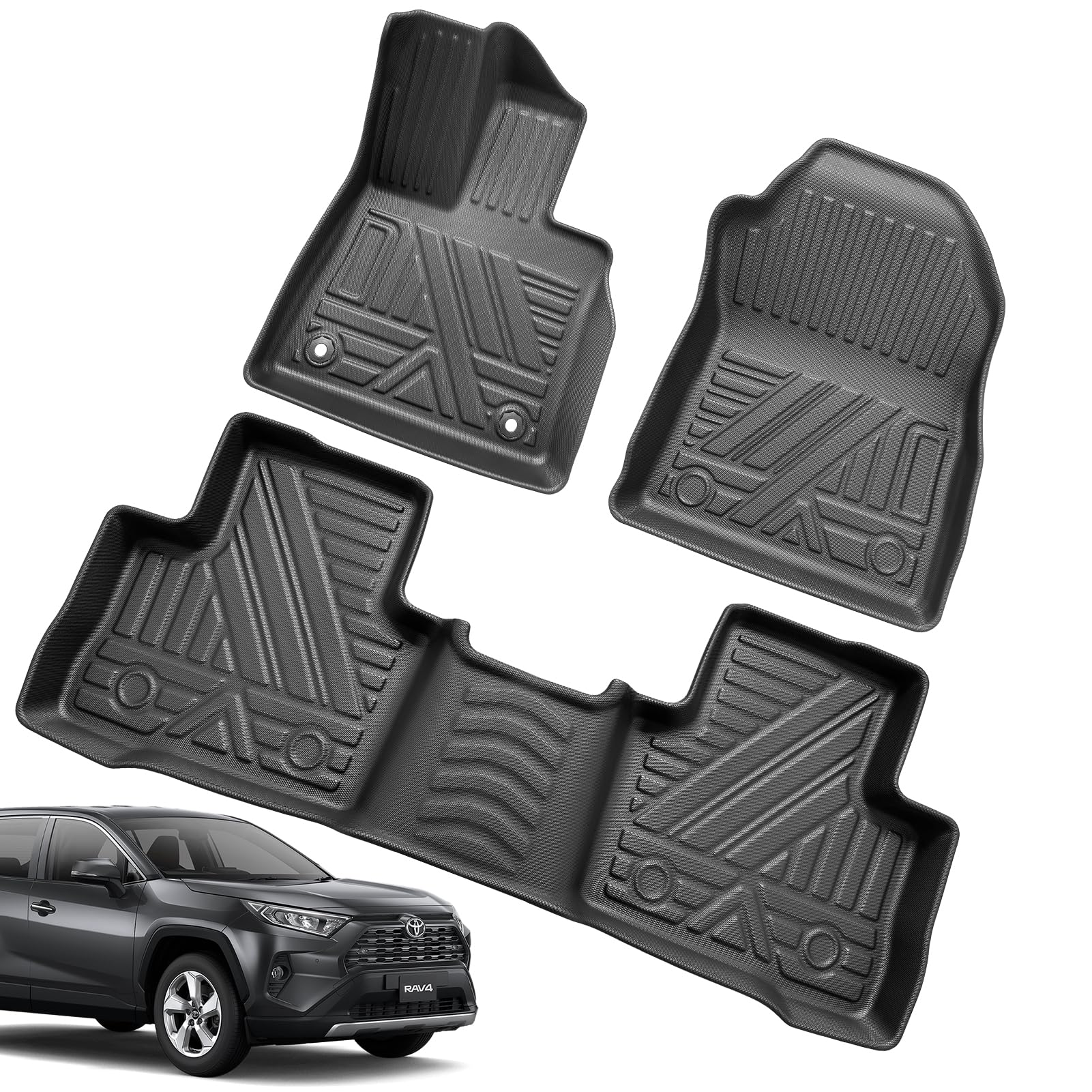 Alfombrilla para Toyota RAV4 PHEV Plug-in Hybrid 2025 2024 2023 2022 2021 2020 2019, Alfombras RAV4 PHEV Originales TPE, Accesorios Antideslizantes e Impermeables, Negro (3 Piezas)