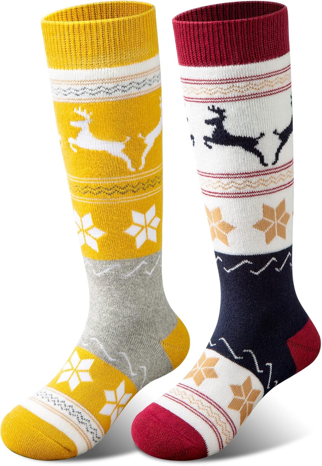 Cimkiz Merino Wool Kids Ski Socks (2 Pairs/3 Pairs) for Boys Girls Thick Warm for Winter Snow Skiing Snowboard Sports (2 Packs (Yellow + Wine Red), XS) Cimkiz Merino Wool Kids Ski Socks (2 Pairs/3 Pairs) for Boys Girls Thick Warm for Winter Snow Skiing Snowboard Sports (2 Packs (Yellow + Wine Red), XS)