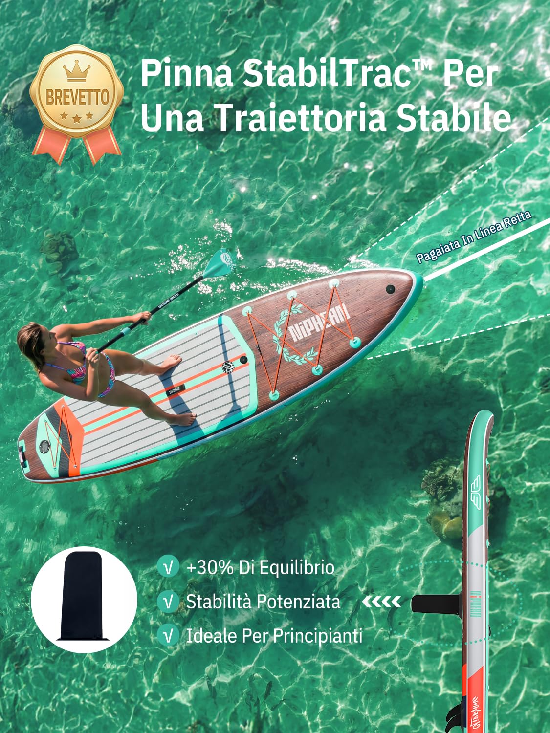 SUP Gonfiabile Niphean Extra Large Per 2+1 Persone – Tavola Stabilizzata Con Pinna StabilTrac, Per Famiglie E Principianti