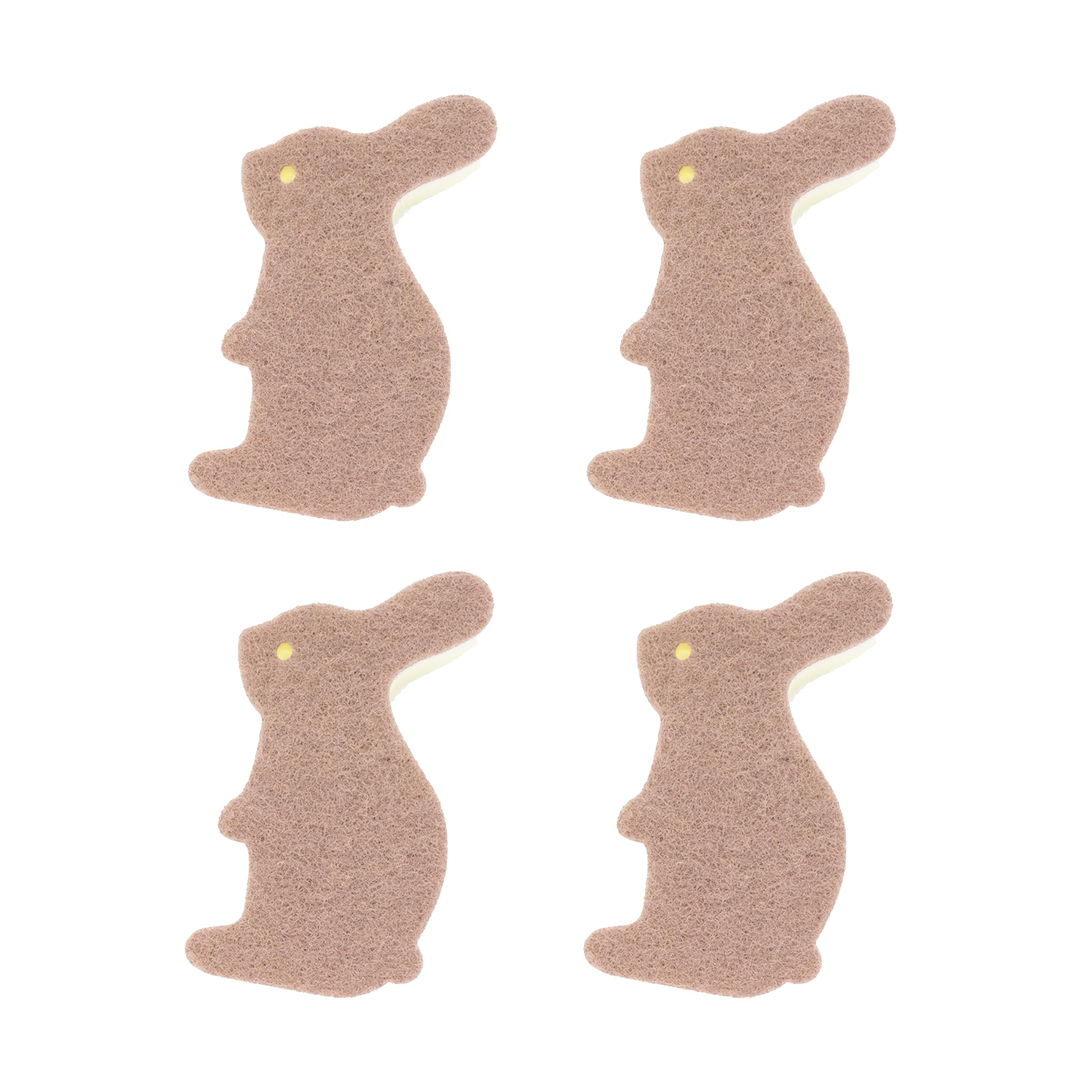 4 Pieces Rabbit Shape Kitchen Cleaning Sponge Double-Sided Multi-Use Scrub Sponge Dish Sponge for Heavy Duty Scouring Pads Kitchen Furniture Dish Bathroom (Brown Rabbit sponges)
