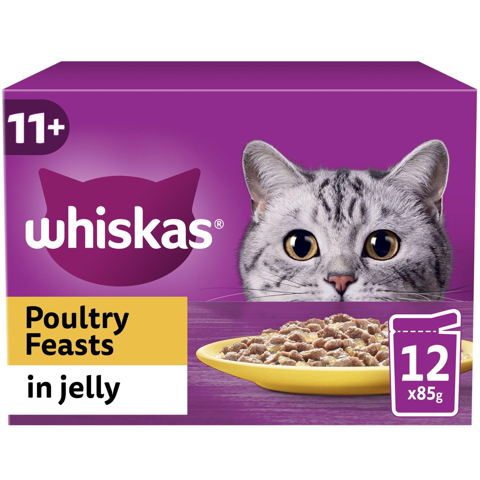 whiskas11+ Cat Pouches Poultry Feasts in Jelly, Pack of 4 (12 x 85 g)