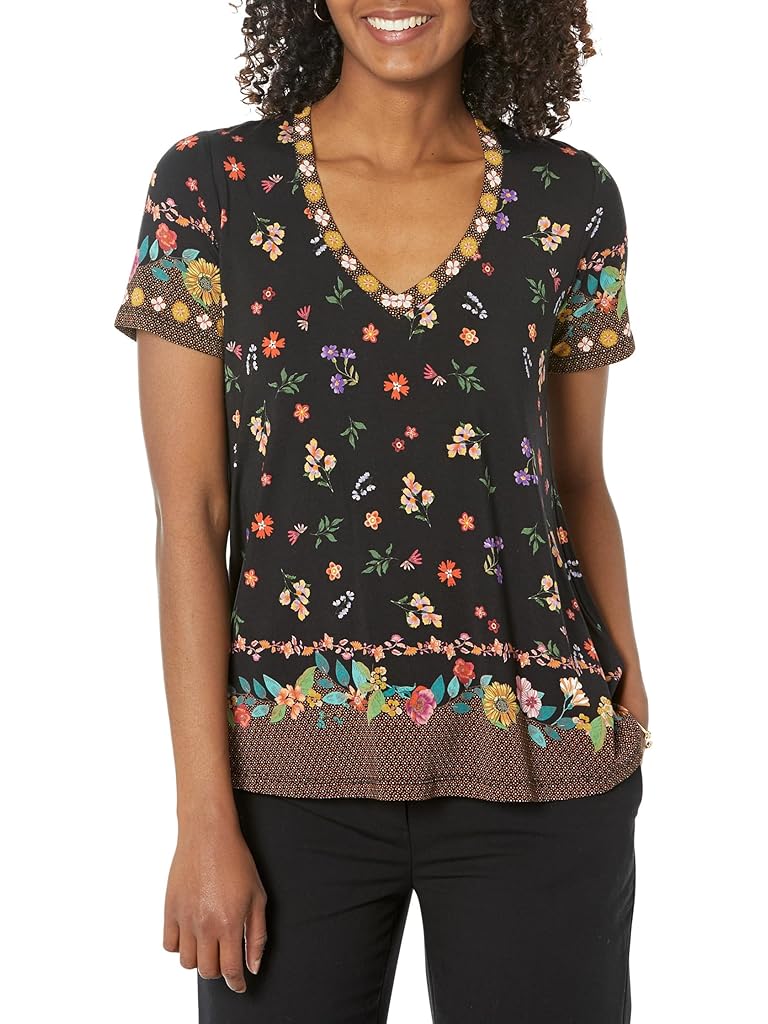 Johnny Was Nani Favorite Short Sleeve V-Neck Swing Tee