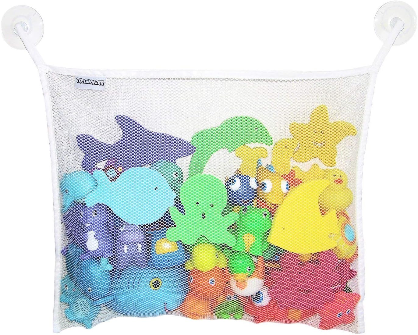 Bath Toy Organizer Baby Toy Holder for Tub Quick Dry Mesh Net Bag Bathtub Storage for Kids Bathroom Shower Caddy Container for Toddlers - 2 Strong Suction Cup Hooks