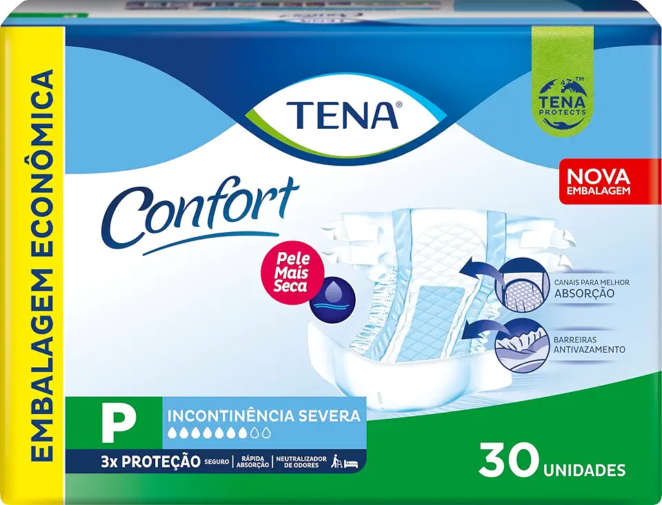 Tena Confort, Fralda Geriátrica para Incontinência Urinária, P - 30 unidades