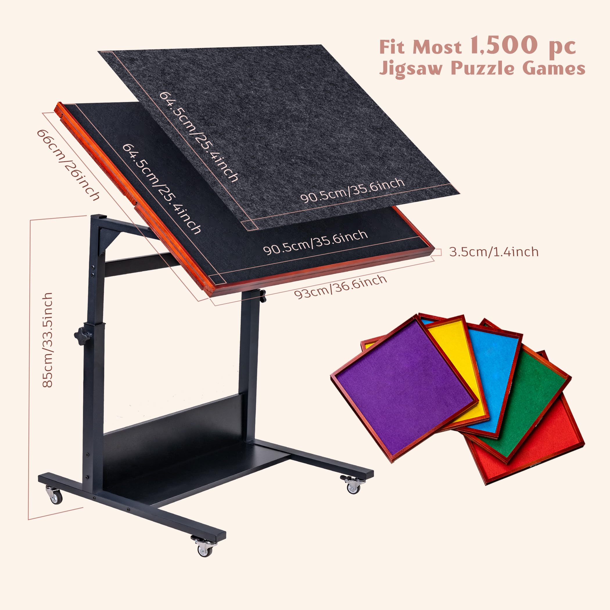 Becko US Tablero De Rompecabezas Inclinable De 1500 Piezas Con 4 Cajones Y Cubierta Coloridos, Mesa De Rompecabezas Ajustable Con Caballete/soporte Integrado, Mesas Portátiles Con Almacenamiento Para
