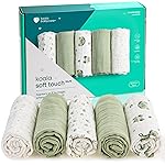 Koala Babycare 5 Pack 20x10 Muslin Burp Cloths for Baby Boys and Girls - GOTS & Oeko-TEX Cotton Burp Rags for Newborns - Absorbent Neutral Burping Cloths for Feeding - Washable Baby Bibs Essentials