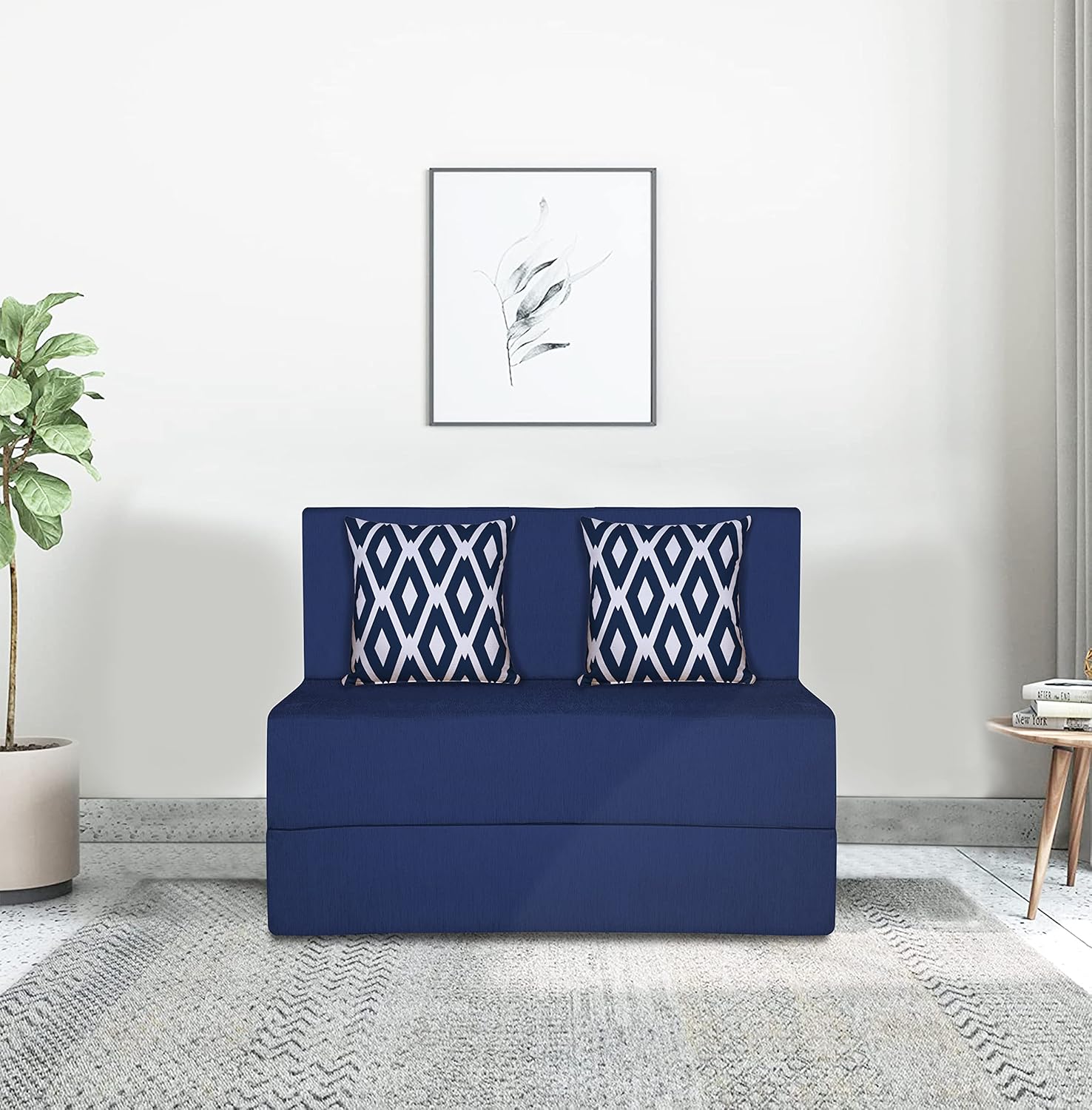 Adorn India Easy 2 Seater Sofa Cum Bed (Rhombus Pattern) Chennile Fabric – Washable Cover – Including 2 Cushion – Size 3′ x 6′ Ft (Blue Color) Perfect for Home & Office for Guests Adorn India Easy 2 Seater Sofa Cum Bed (Rhombus Pattern) Chennile Fabric – Washable Cover – Including 2 Cushion – Size 3′ x 6′ Ft (Blue Color) Perfect for Home & Office for Guests