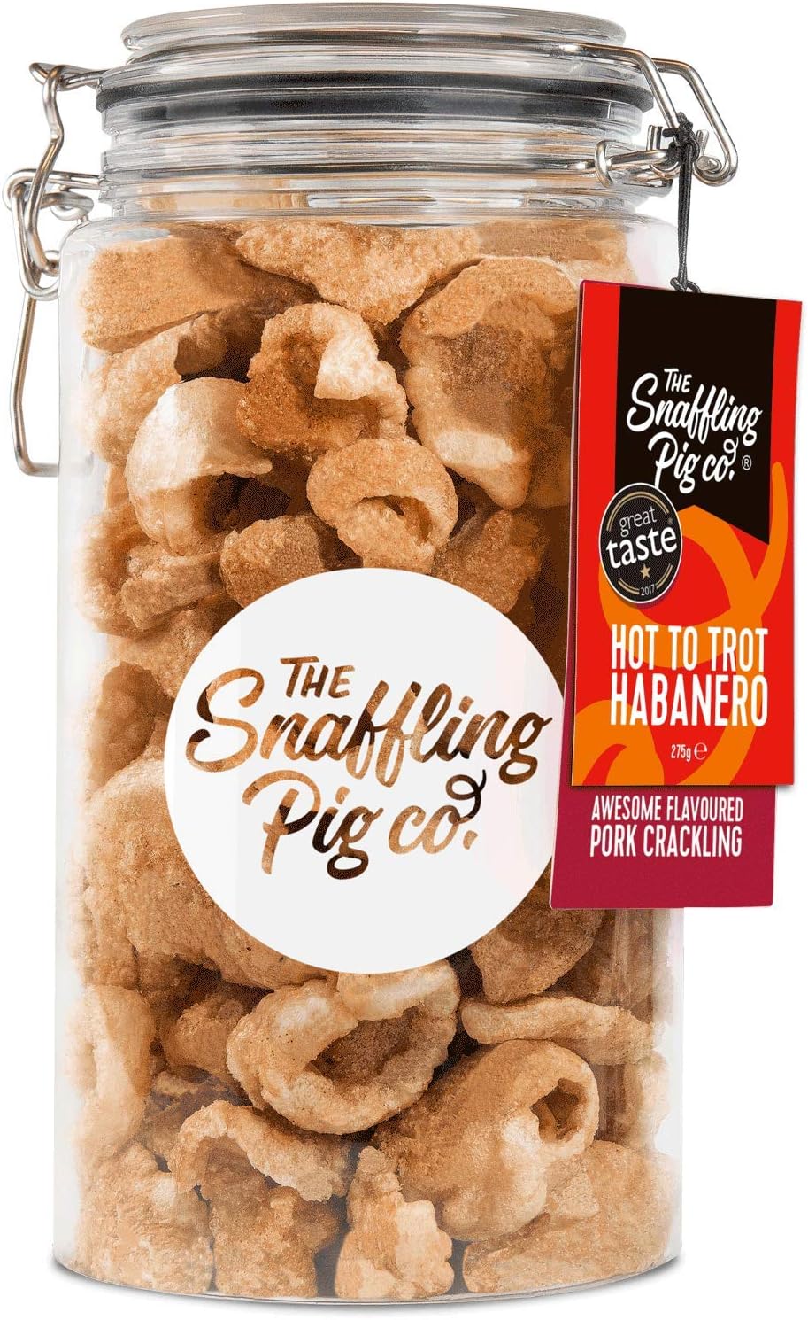 Snaffling Pig Premium Double-Cooked Pork Crackling 275g Gifting Jar (Hot to Trot Habanero Chilli)