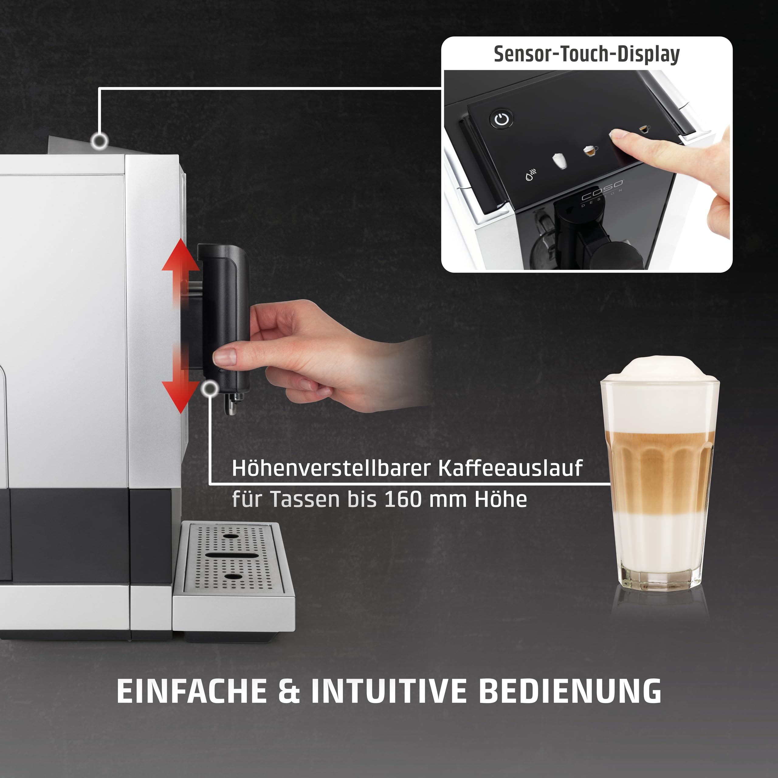 Caso Café Crema Touch, Kaffeevollautomat, inkl. Schlauch und Milchtank