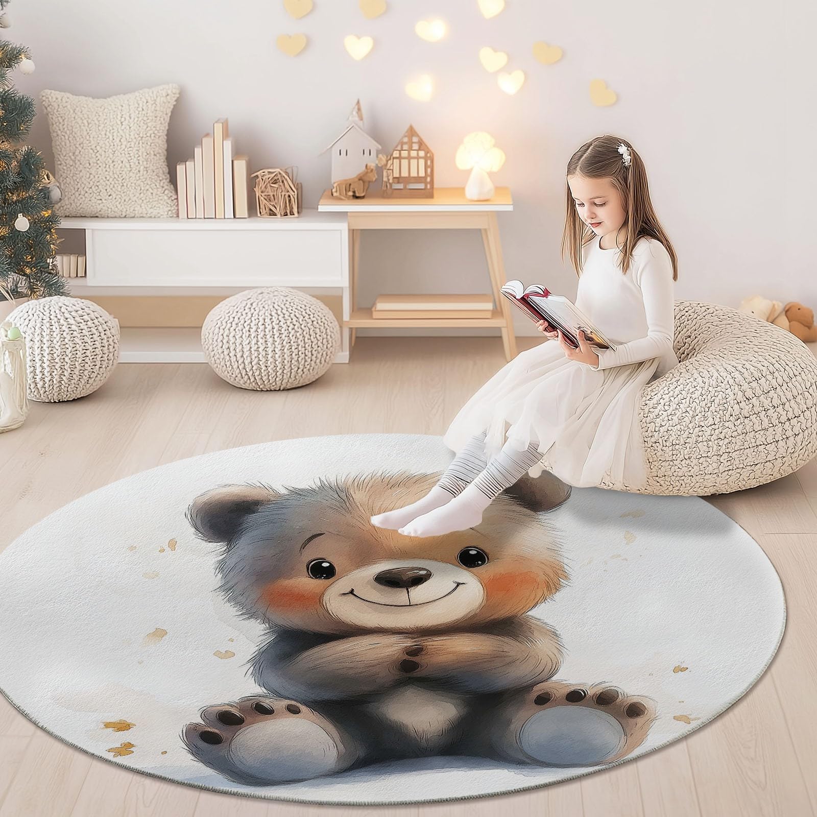 Tappeto rotondo da 210 cm, tappeto moderno antiscivolo, in flanella per interni, lavabile, morbido, per cameretta dei bambini, stanza dei giochi, camera da letto, 210 cm, multicolore