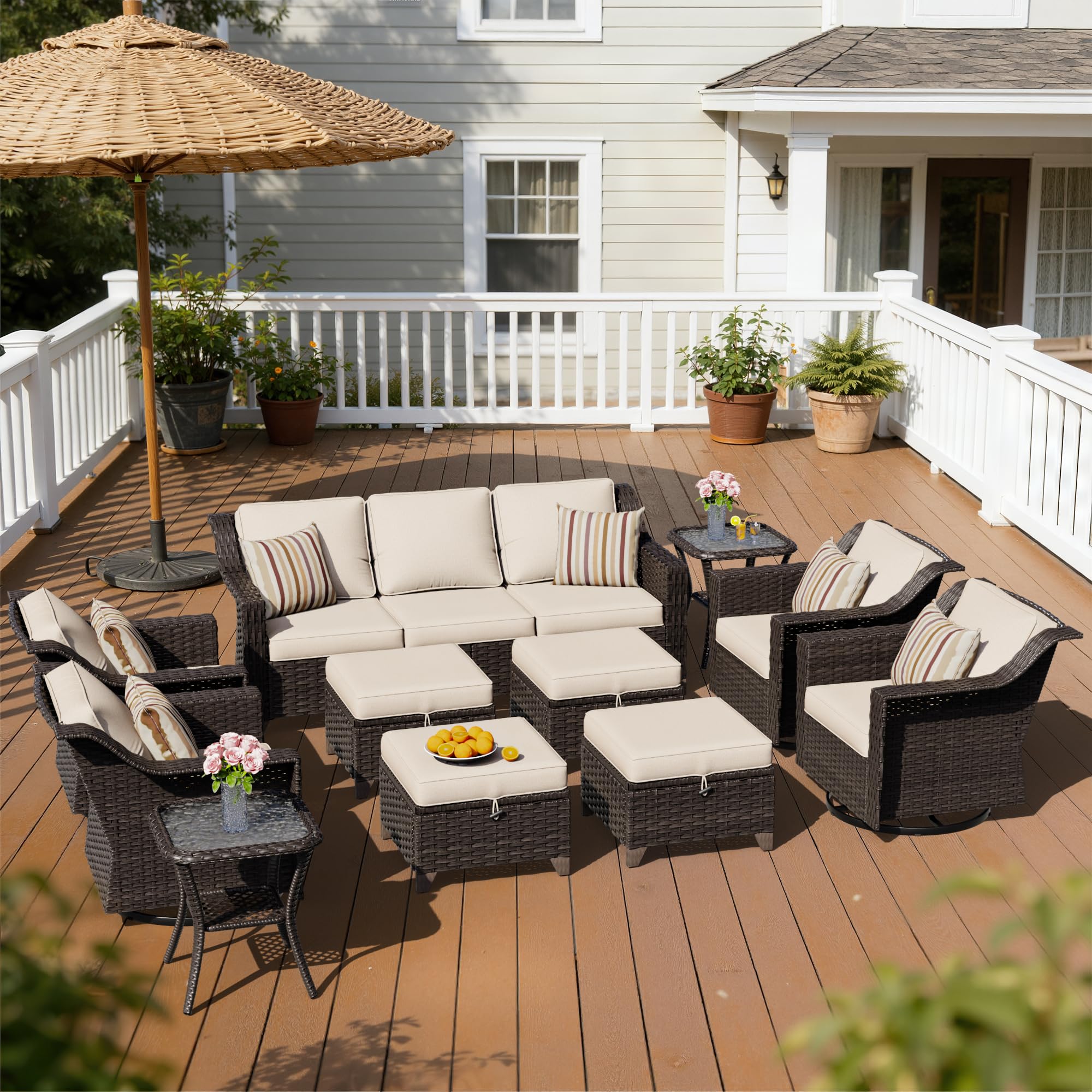 11 Piece Patio Furniture Set, Wicker Outdoor Conversation Set
