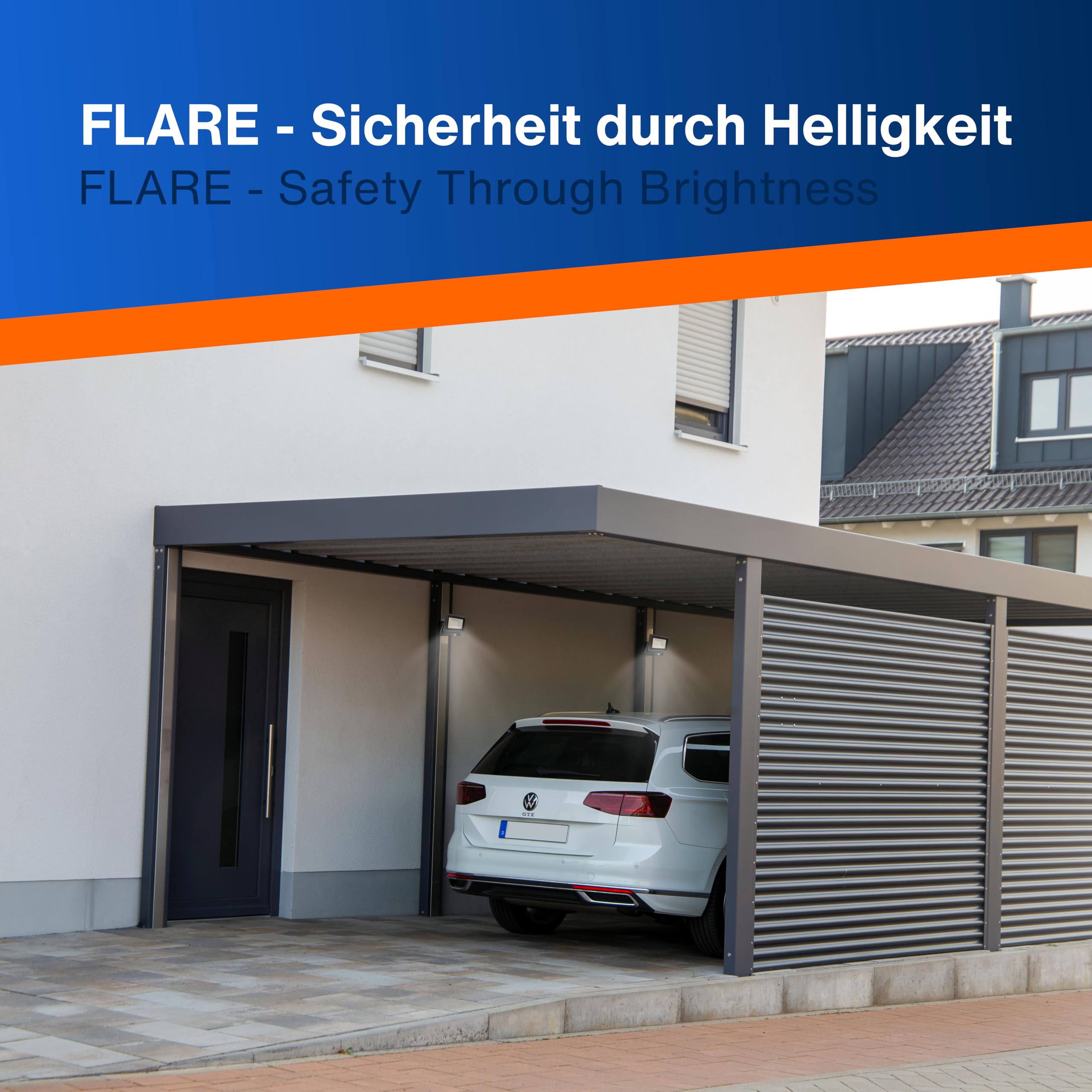 REV Aussenlampe FLARE - LED Aussenleuchte mit Bewegungsmelder, IP44, Strahler außen 50W, 4250 Lumen, 6500K, Erfassungswinkel 90° auf 7m, anthrazit