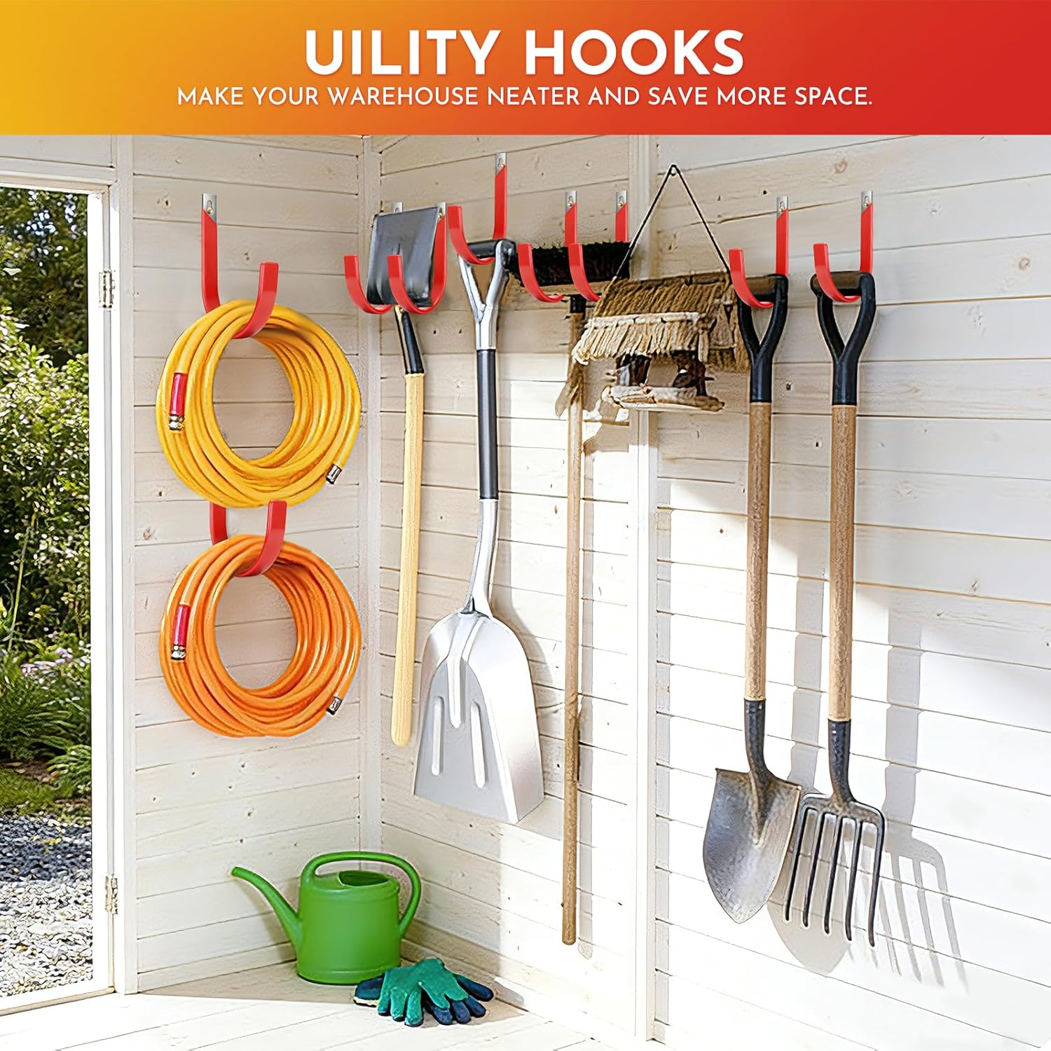 Hose Hanger, Hose Holder Wall Mount Heavy Duty Organizer for Garden Hoses Metal Hook Outdoor Rack for Water Hoses, 3 Pack-Red