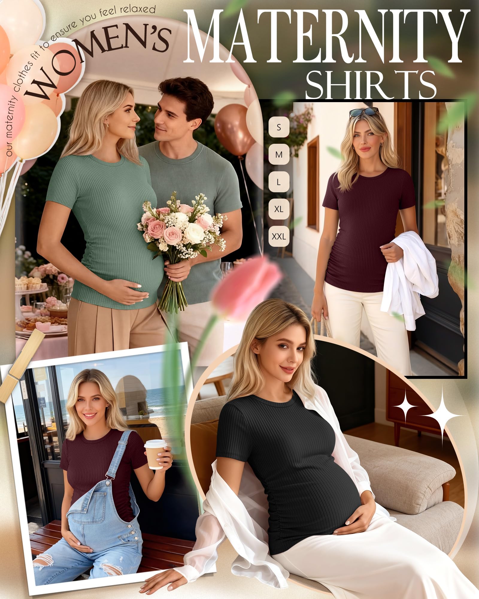 Ficerd 3er Pack Damen Umstandstops Baumwolle Kurzarm Schwangerschaftsshirts Rippstrick Freizeit Mama T-Shirts