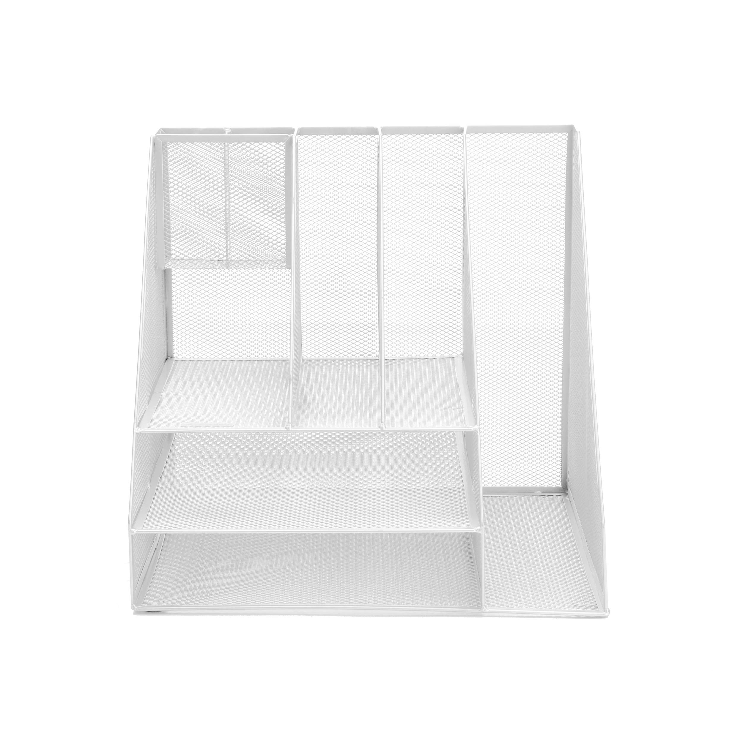 Mind Reader MESHORG-WHT Mesh Organizer 8 Compartments Desktop Document Letter Tray for Folders, Mail, Stationary, Desk Accessories, White 8 Comp