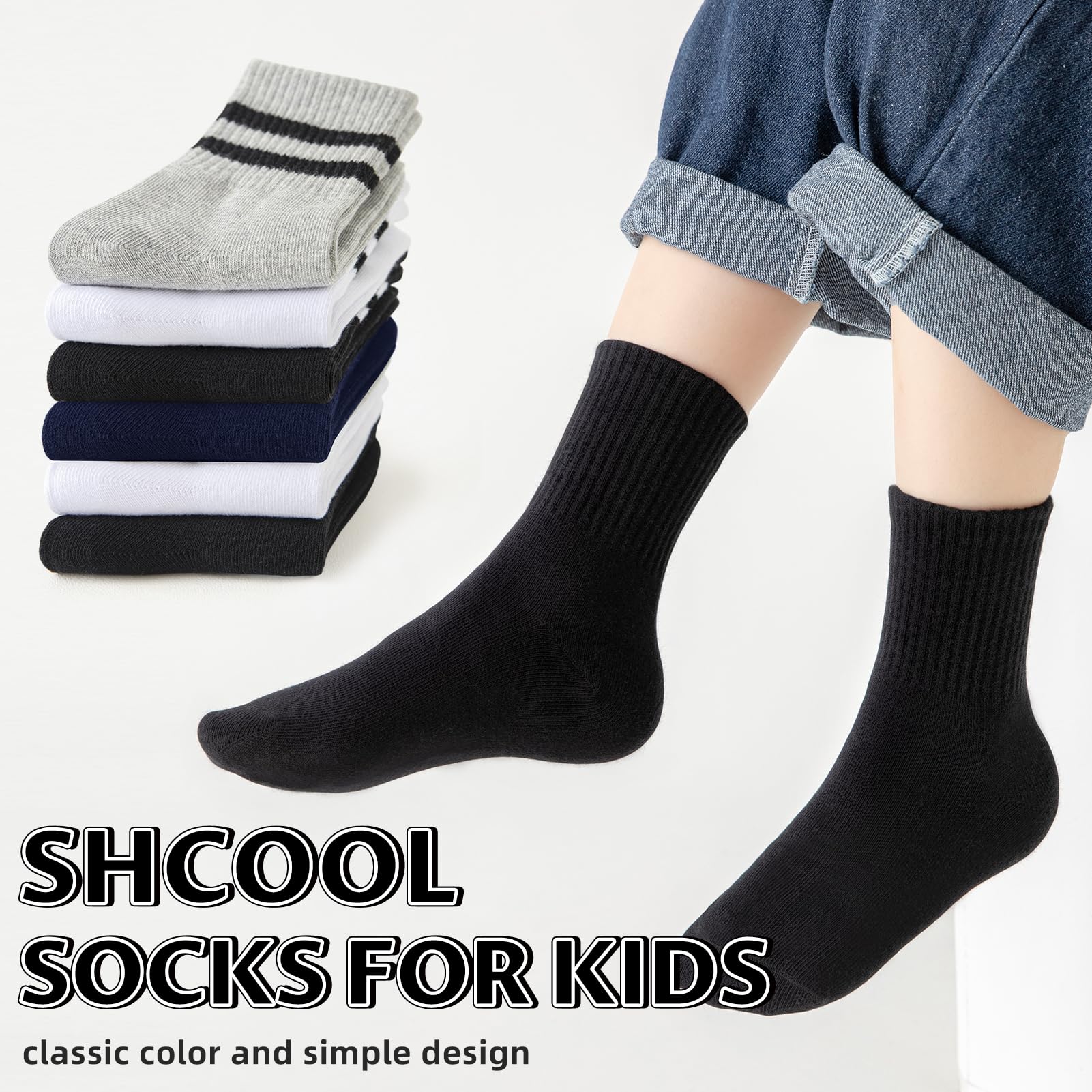 Lot de 6 paires de chaussettes athlétiques en coton sans couture pour uniforme scolaire