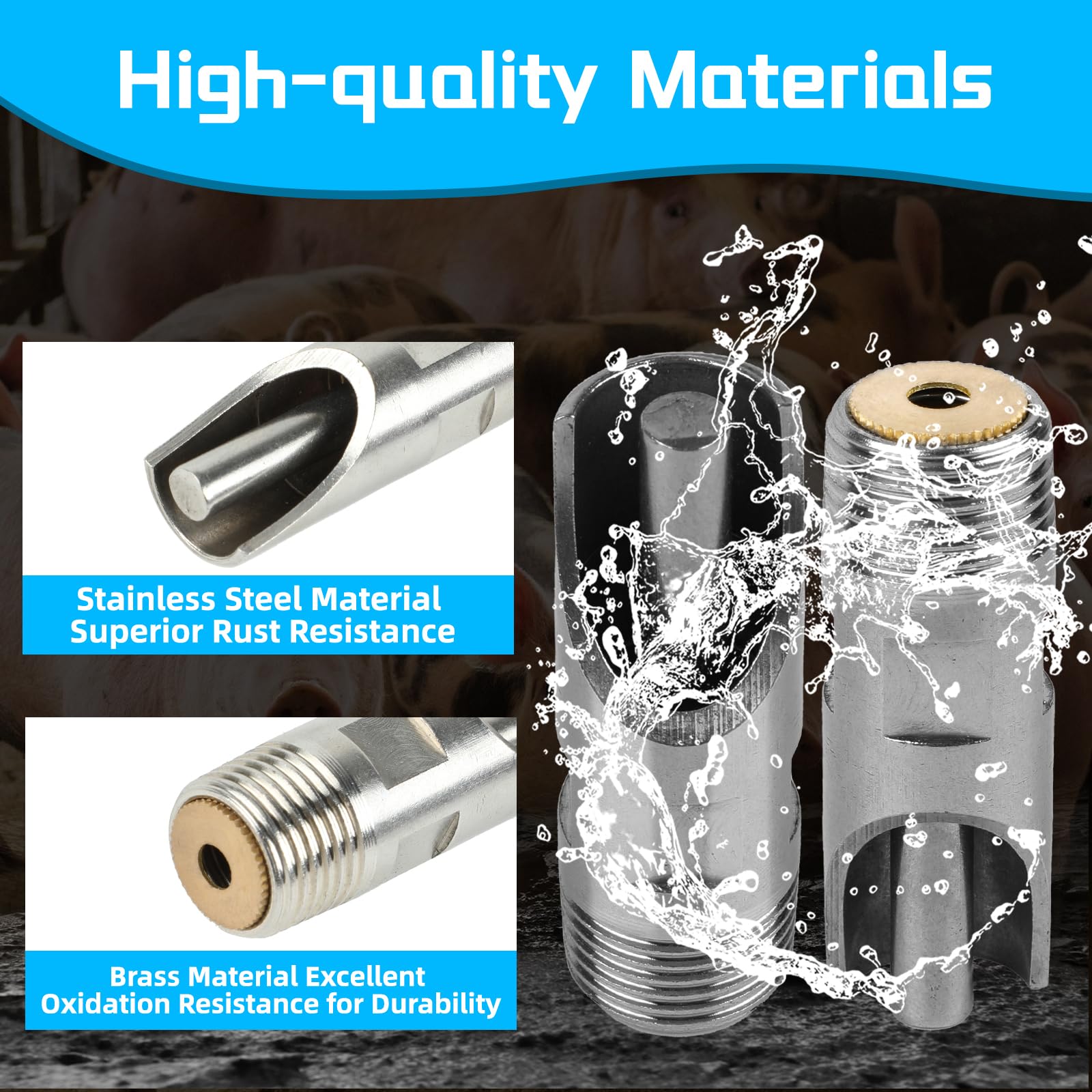 4PCS Pig Waterer Nipple, Automatic Pig Nipple Water Drinker for Barrel Kit, Stainless Steel Hog Water Drinker Feeder with Brass Water Tank Connectors Kit for Pig Goats Swine Piglets Drinking