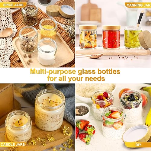 Miniatura 6 de AISIPRIN 12 tarros de vidrio de 8 onzas con tapas de bambú, frascos de especias, tarros de vela para hacer velas, tarros multiusos para alimentos