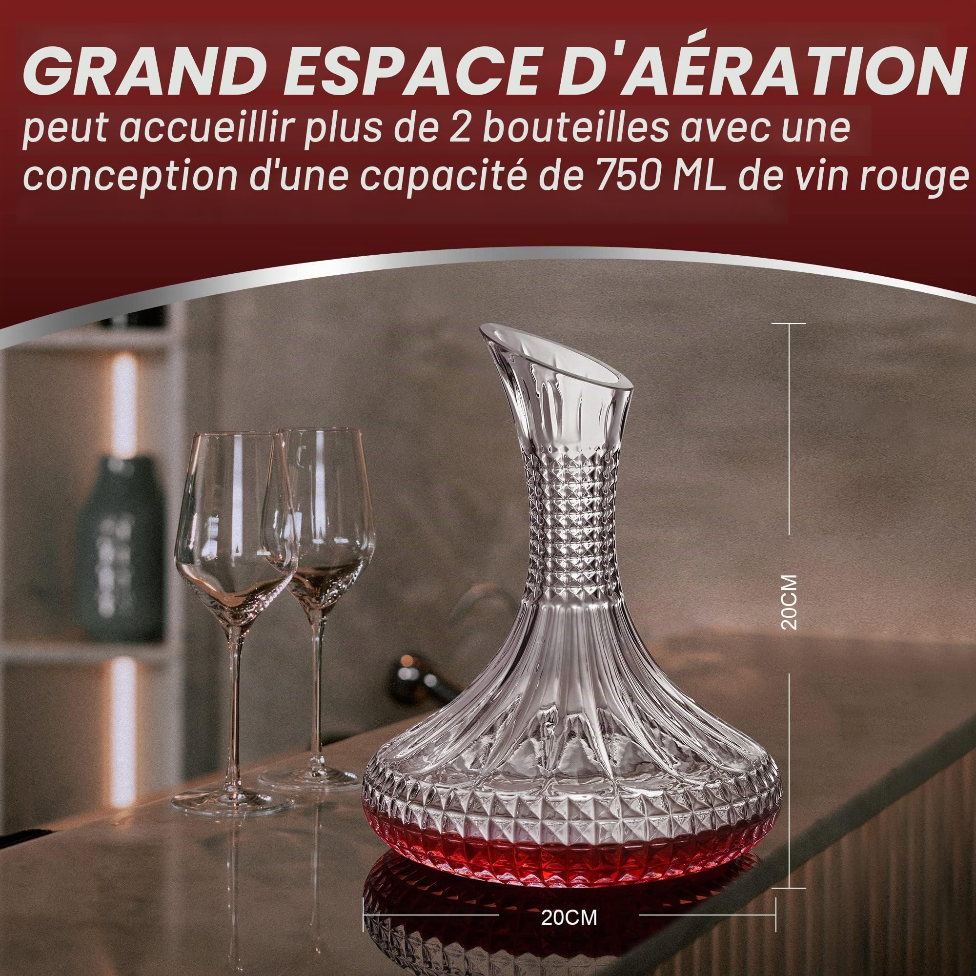 Carafe à vin épaisse avec boîte cadeau, carafe en verre de cristal gravée, cadeau élégant et œuvre d'art – Bouteille complète 1,559 g