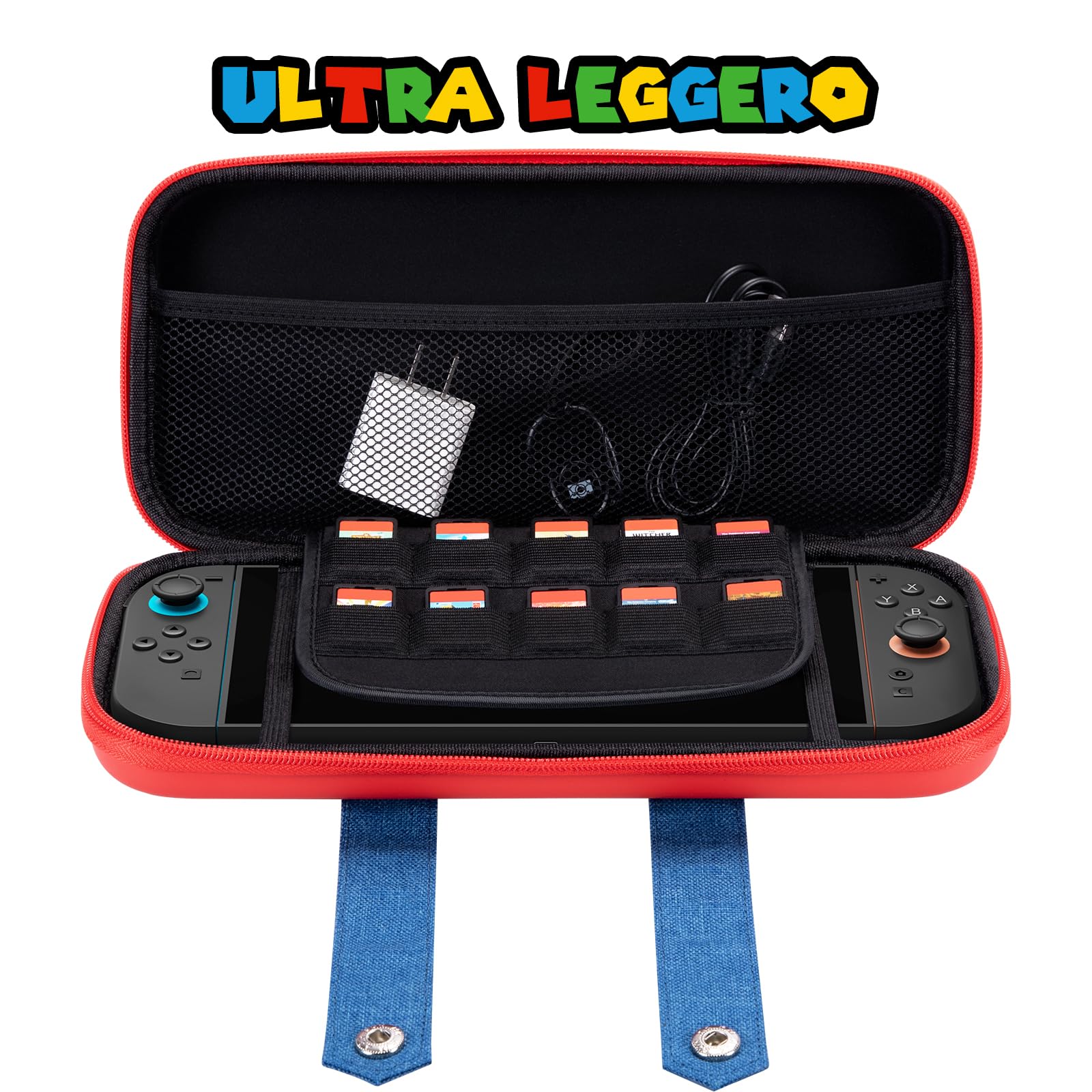 PALPOW Custodia Compatibile con Nintendo Switch 2, Switch 2 Case Protettiva con 10 Slot per Cartucce di Giochi, Borsa Portatile per il Trasporto e lo Stoccaggio - Rosso Blu