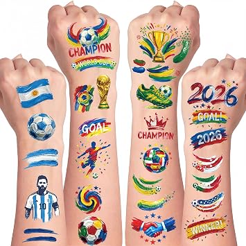 For 2026 World Cup Temporary Tattoos, 45 PCS 10 Sheets Soccer Tattoos World Cup Party Decorations Favors, Temporary Tattoo Stickers for Soccer International Party Decorations