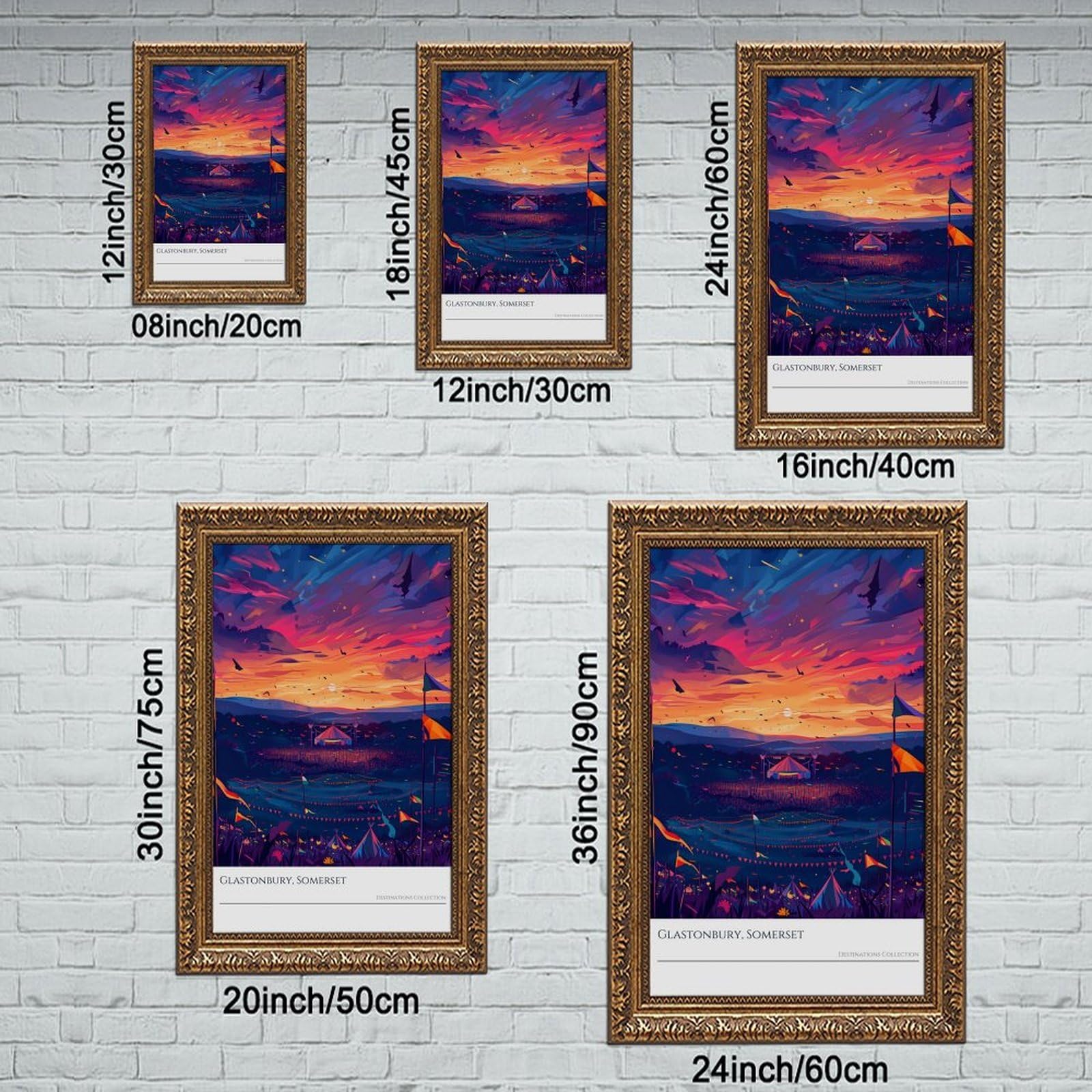 Mnyuein Glastonbury Sunset Poster vibrante festival stampa artistica su tela poster decorazione camera da letto sport paesaggio ufficio camera decorazione regalo retrò cornice oro 40,6 cm L x 61 cm W