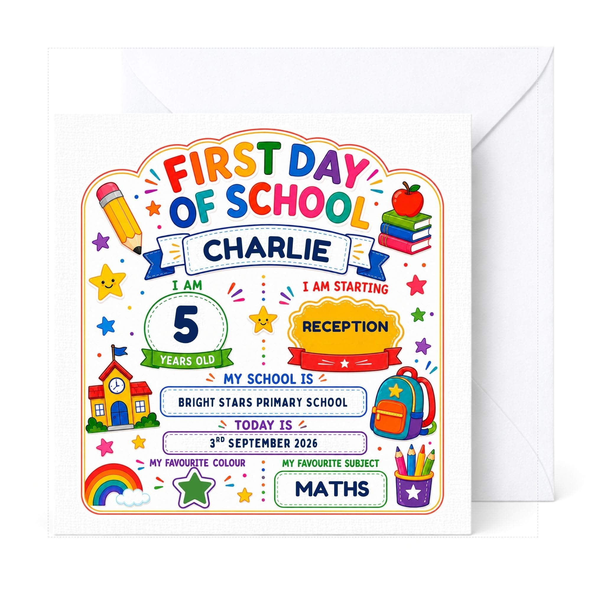 Personalised First Day of School Card, Custom Name