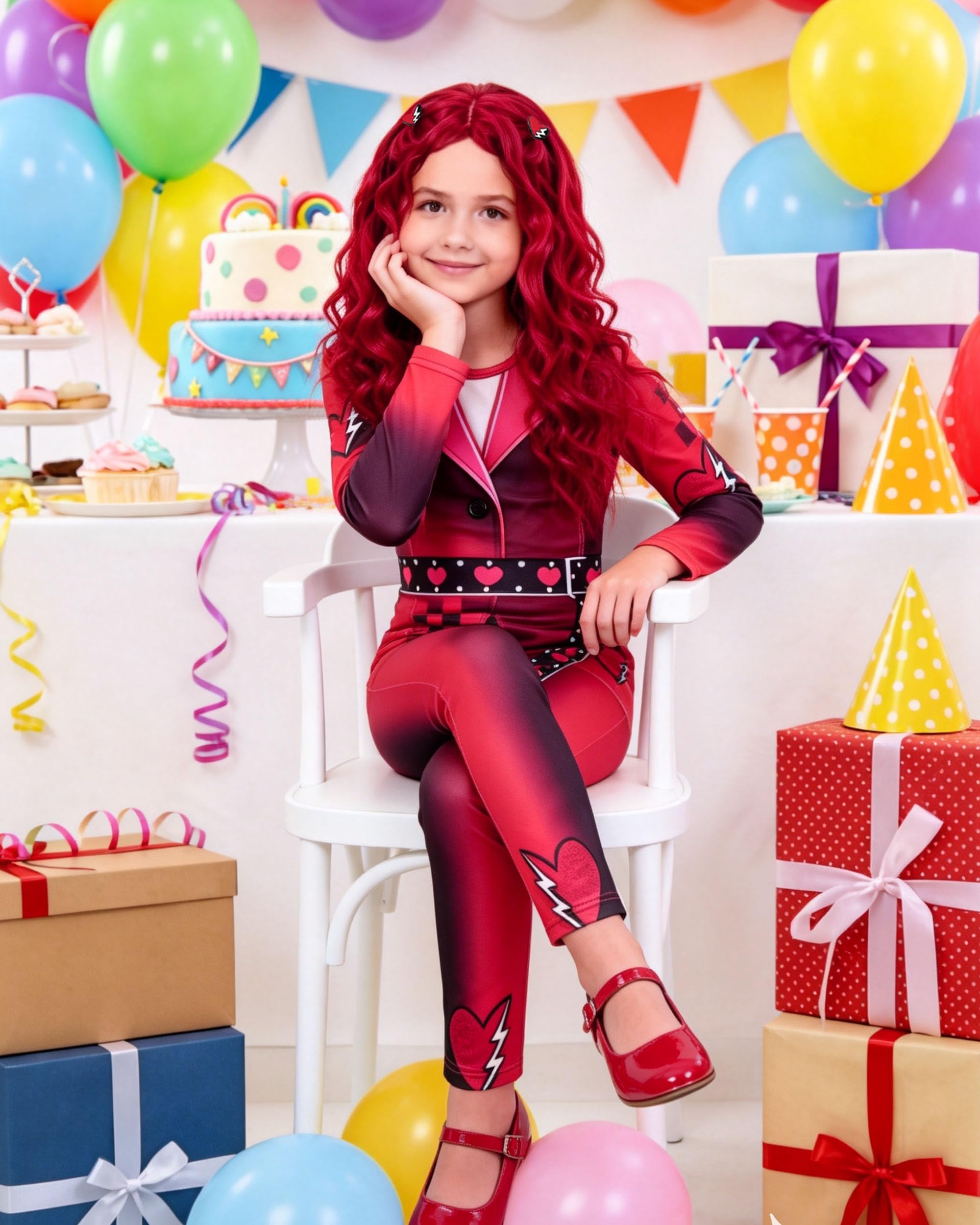 Red Wonderland Costume with Wig Girls Princess Dress for Kids 5-12 Years, Red-2-wig, 9-10 Years - Image 6