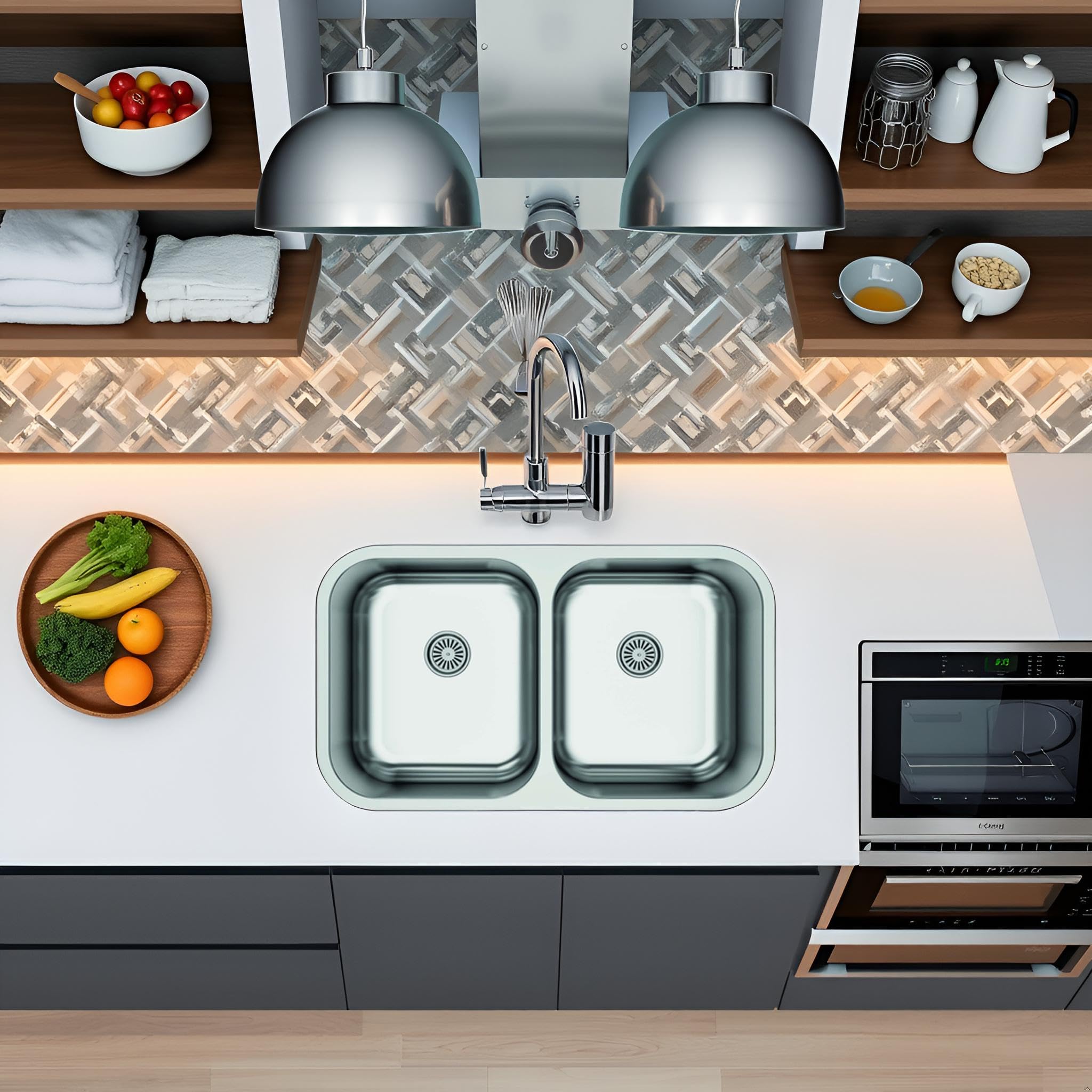 Cata Fregadero Cocina Bajo Encimera 2 Senos CB-2 /B Cuadrado, 79x46 cm, Profundidad 20 cm, Fonoabsorbente, Accesorios Incluidos, Instalación en Mueble de 90 cm, Acero Inoxidable Gris