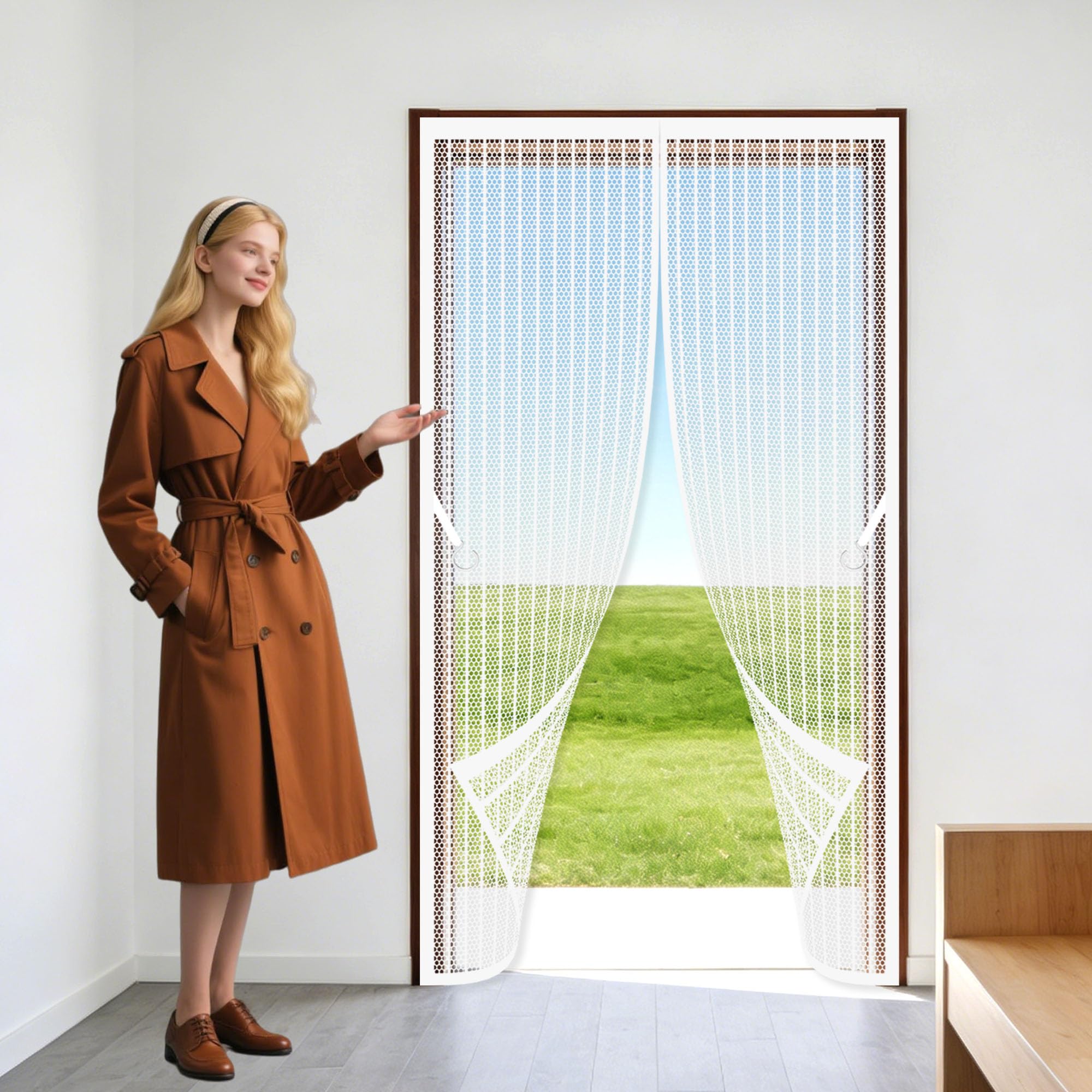 Magnetic Fly Screen 93 x 194 cm Powerful Magnets that Snap Shut Automatically Magnetic Fly Screen Curtain Keeps Flies Mosquitoes Out for Living Room, Bedroom, Patio, White