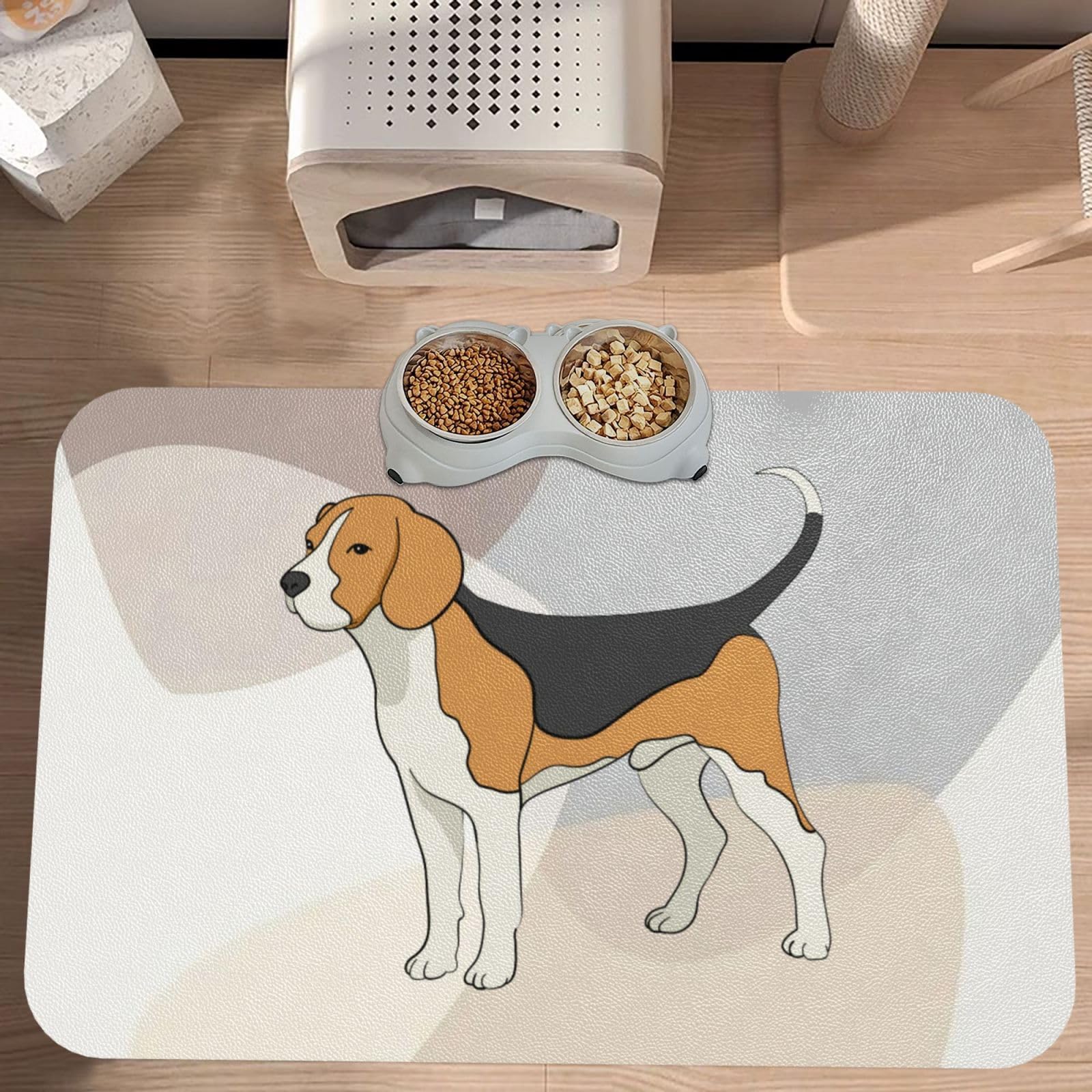 Beagle Printing Absorbent Dog Mats for Food and Water Waterproof Pet Bowl Liner Anti-Slip Dog Feeding Mats Quick Dry Pet Placemat to Protect Floors
