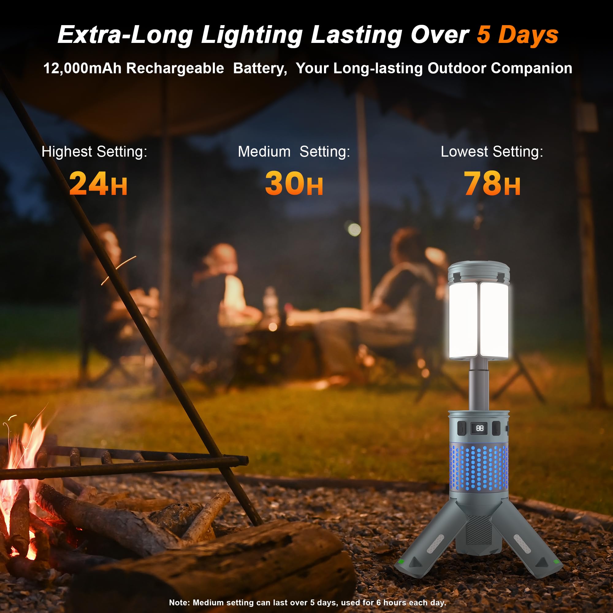 Camping-Lichter, wiederaufladbare Teleskop-Camping-Lichter mit Ständer, 12000 mAh, Campinglaternen und Lichter mit RGB, Magnetfuß, tragbare Taschenlampen für Camping, Wandern, Notfall