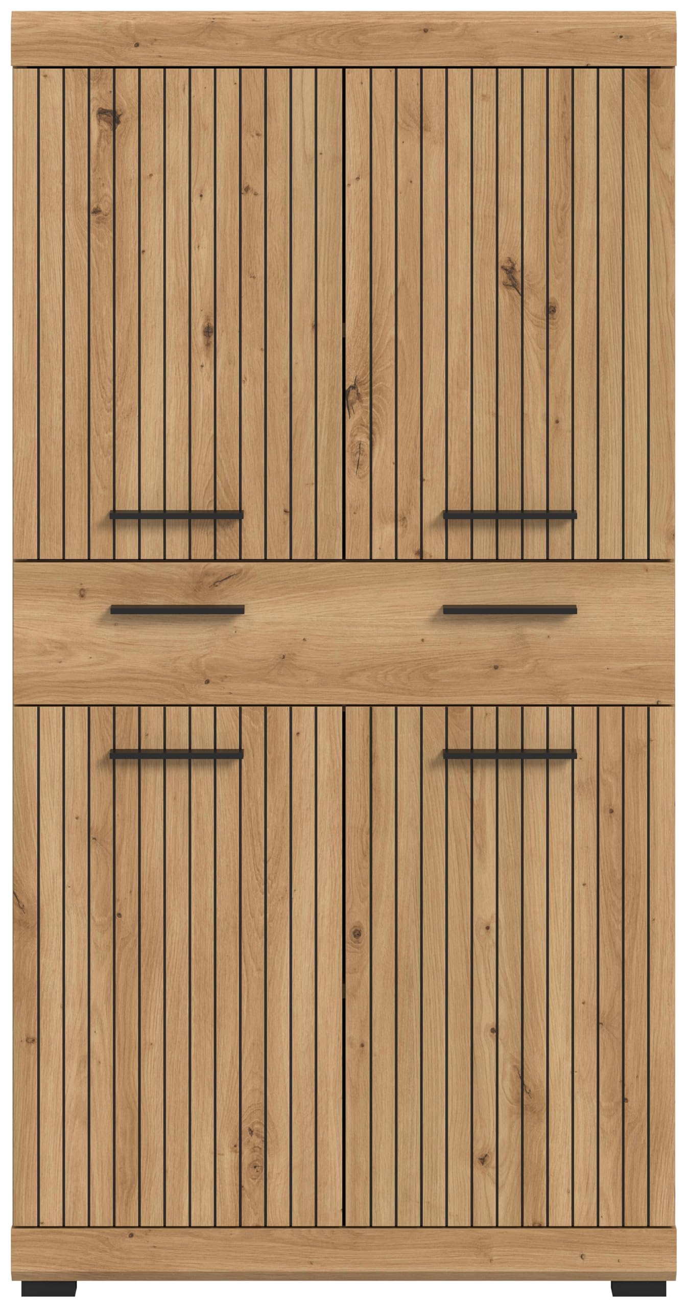 xonox.home – Midischrank Scout 74x141x31 cm in Artisan & Schwarz – Mittelhoher Badschrank mit 4 Türen & 1 Schubkasten –eschlossene Fächer bieten optimalen Platz für Ihre tägliche Routine im Bad – Bild 2
