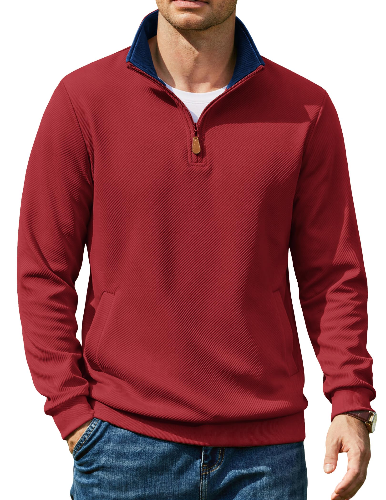 Mens Quarter Zip Pullover Sweatshirts Casual Mock Neck Sweater