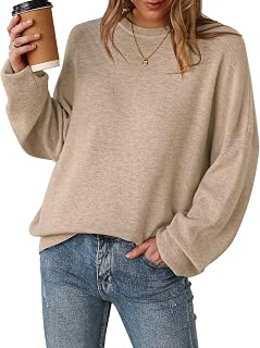 Arach&Cloz Women's Oversized Wool Blend Crewneck Sweater - Soft Stretchy Anti-Pilling Fall Winter Top