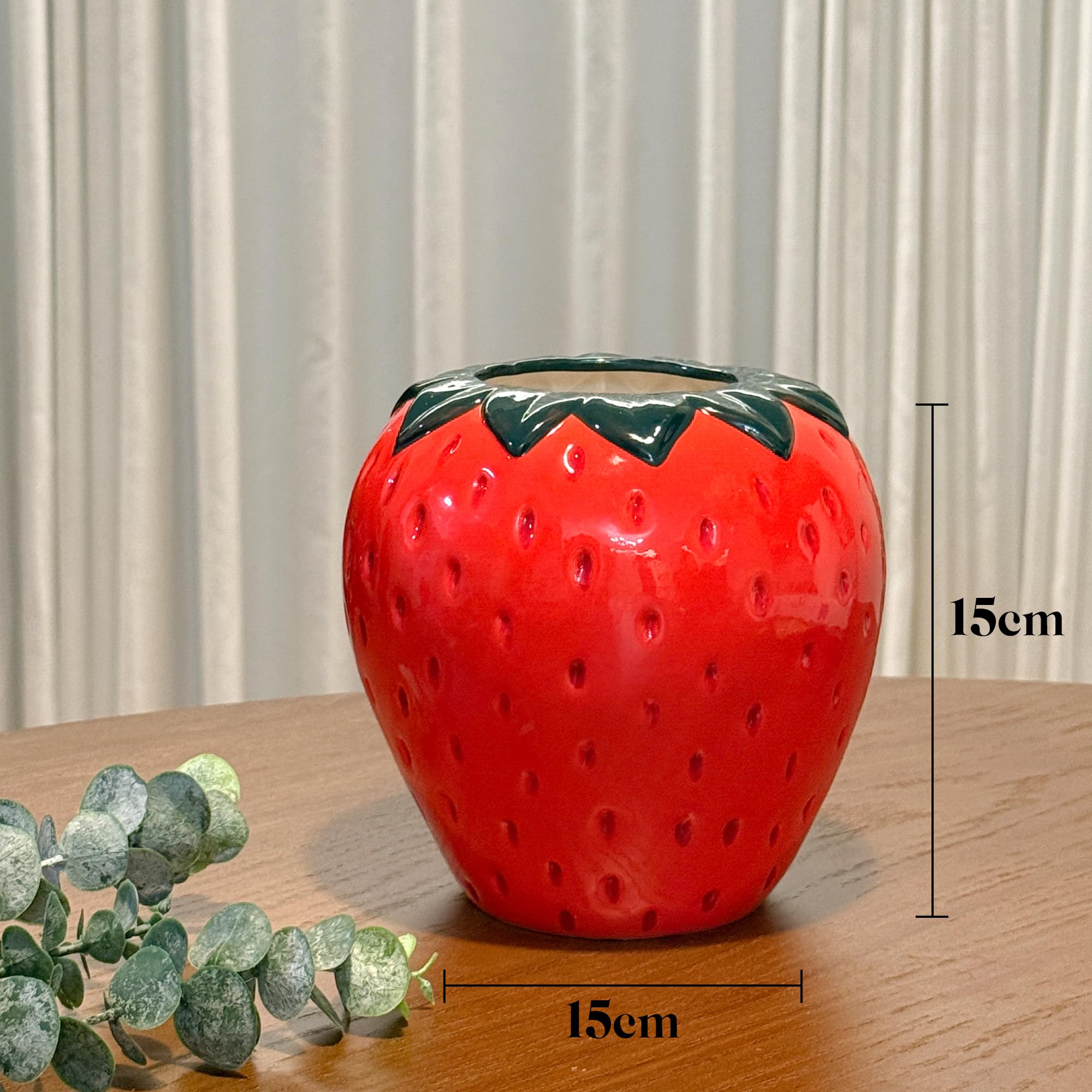 Jarrón Fresa, decoración dopamina para Sala Estar, jarrones Modernos, roja, Hermoso jarrón, Flor estética, tulipán Frutos, Frambuesa Hierba Pampa, 15 x 15 x 15 cm