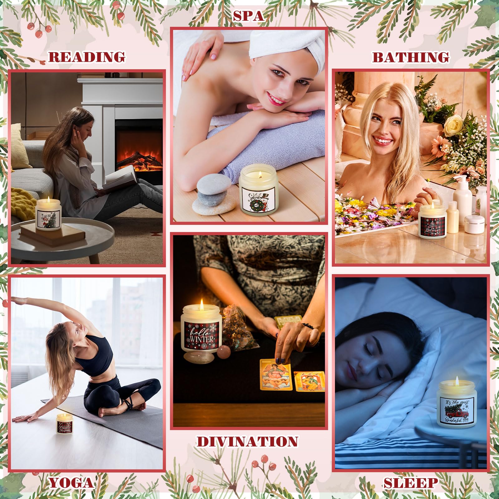 Conelist Lot de 6 bougies de Noël parfumées pour la maison, cadeaux de Noël pour femme, vacances d'hiver, pot de cire de soja naturelle, cadeaux d'aromathérapie, cadeaux pour femmes, hommes et adultes