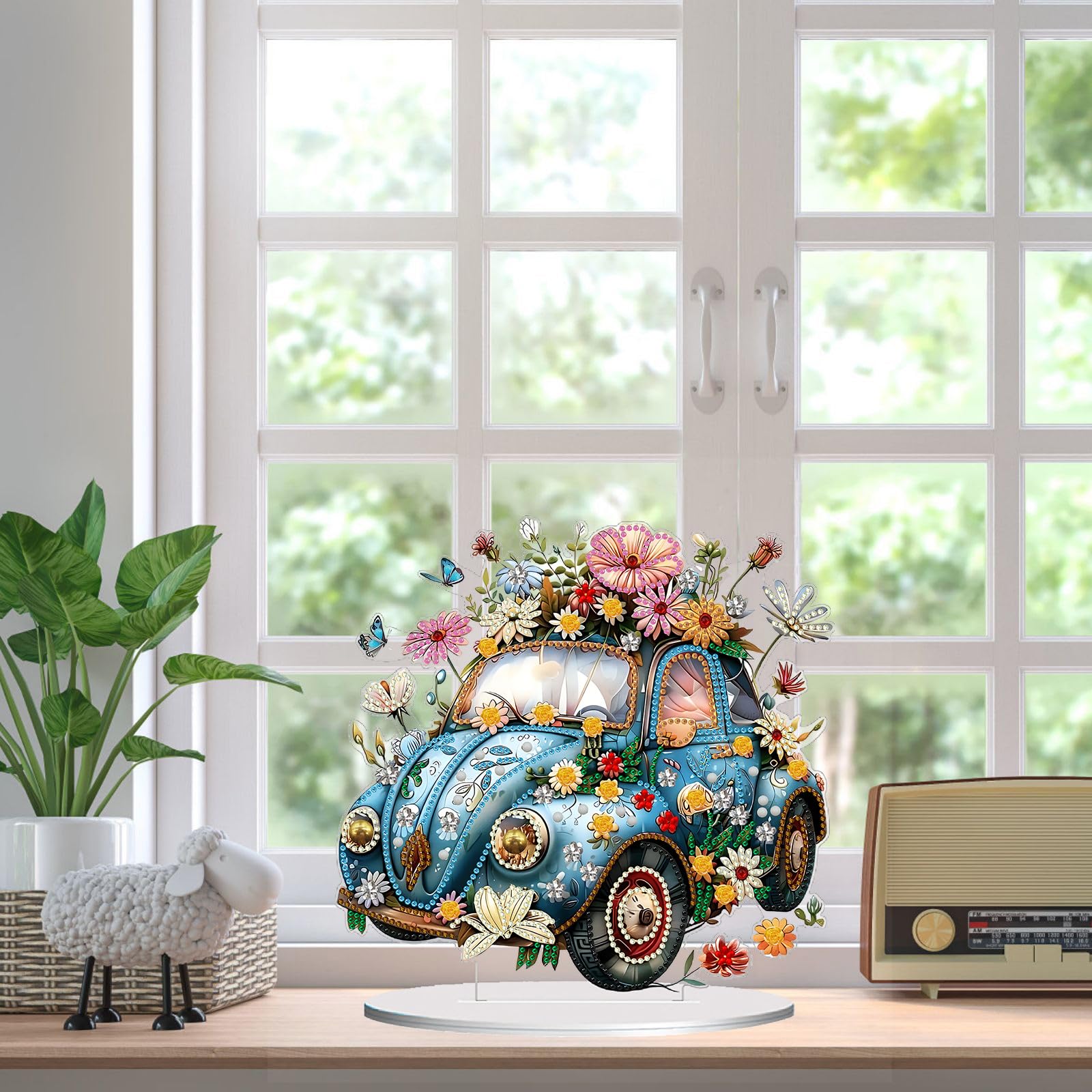 Blumen-Diamant-Malerei Set Für Erwachsene | Doppelseitig & Stehend | Mit Acryl-Platte, Diamanten, Werkzeug | Tischdekoration