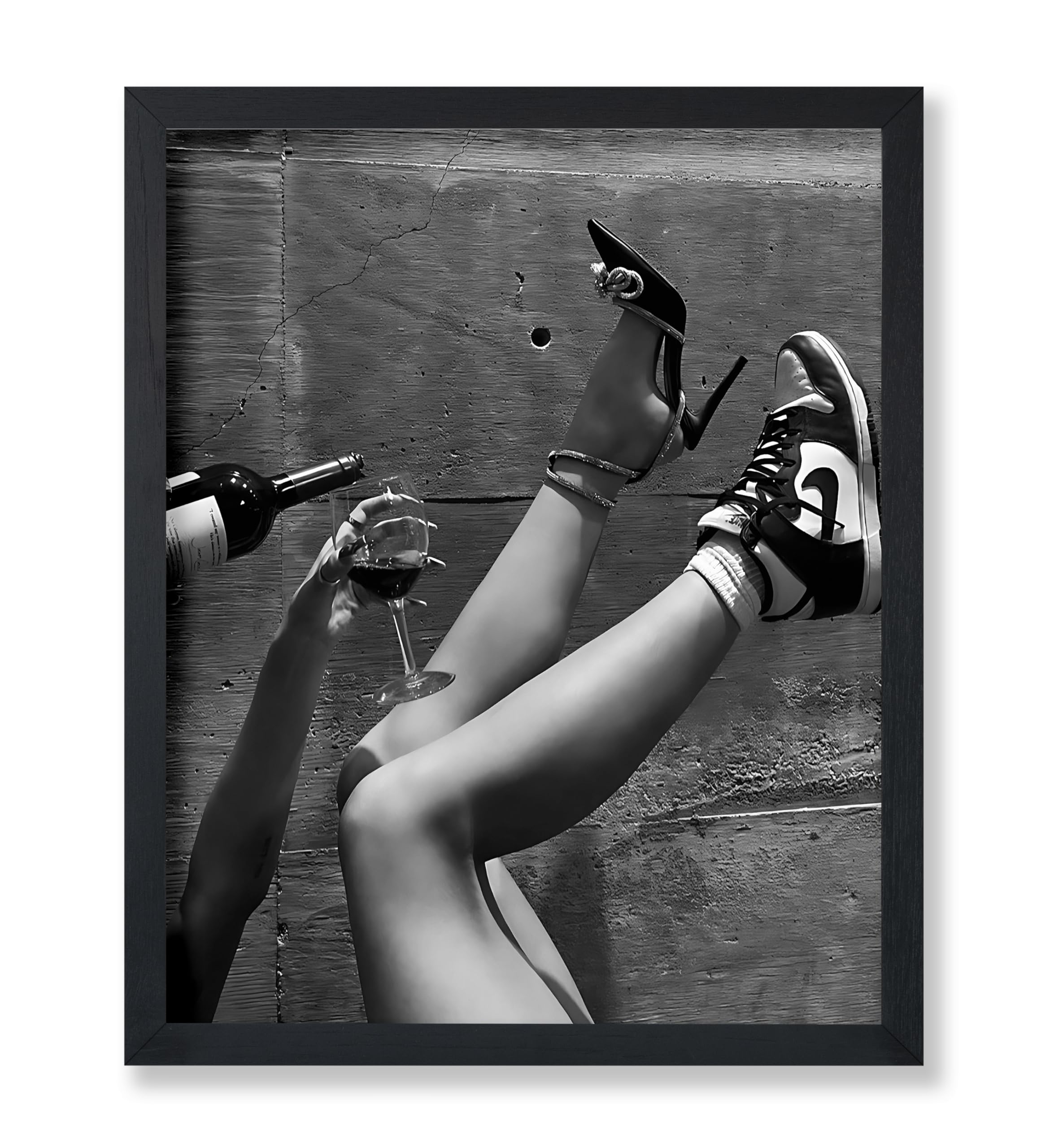 Monem Art Studio Champagne Sneakers & High Heels Art - Black and White Photography Wall Art - 8x10 UNFRAMED