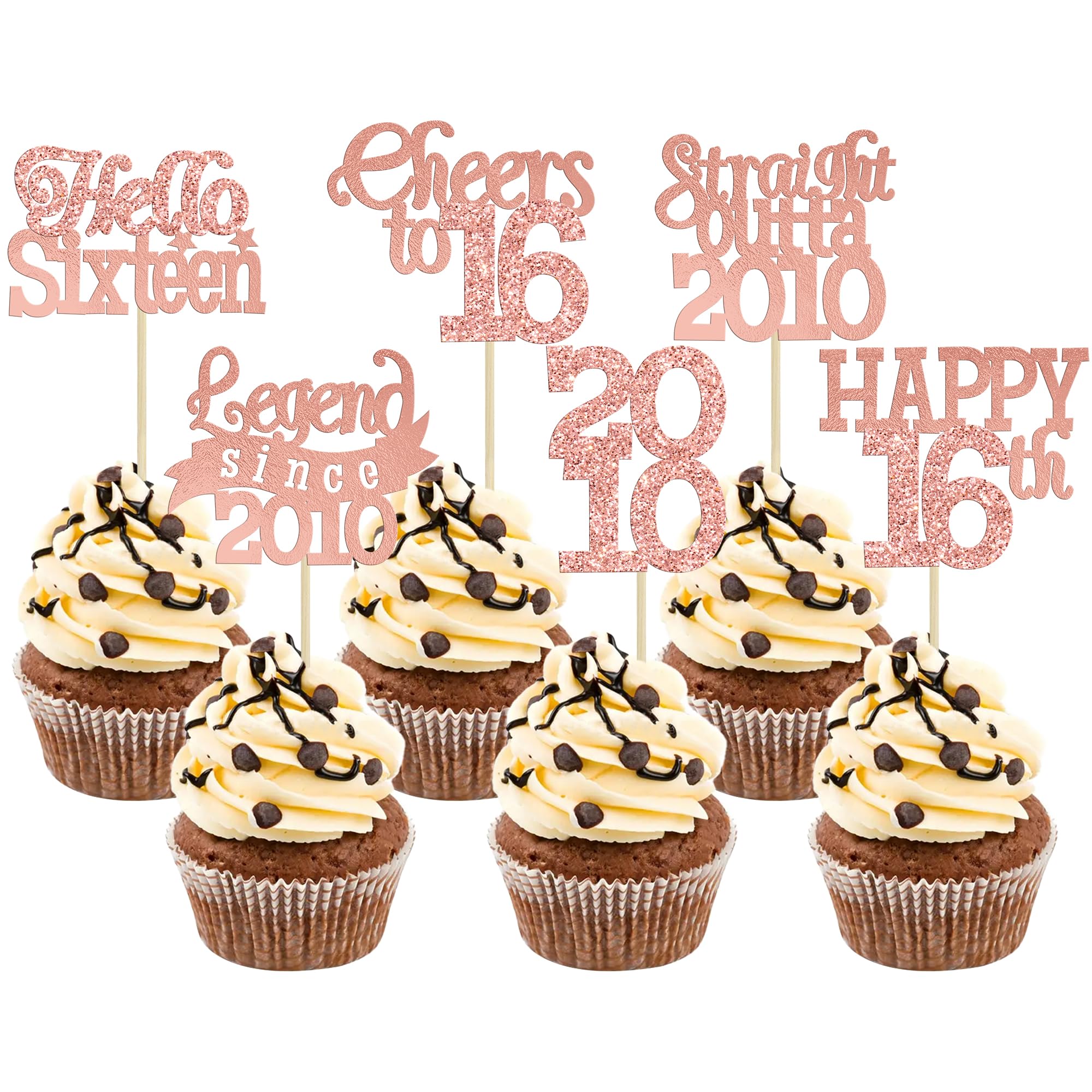 Gyufise 24Pcs Happy 16th Birthday Cupcake Toppers Sweet 16 Legend Since 2010 Cupcake Picks Cheers to 16 Years Cake Decorations for 16th Birthday Anniversary Party Supplies Rose Gold