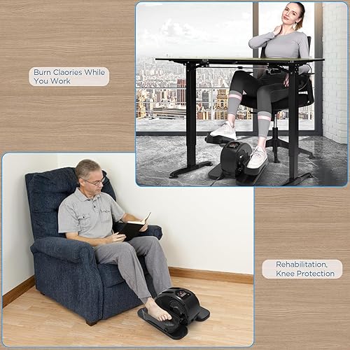 Miniatura 2 de Elíptica debajo del escritorio, ejercitador de pedal eléctrico sentado, silencioso, compacto, mini entrenador elíptico con monitor de pantalla y