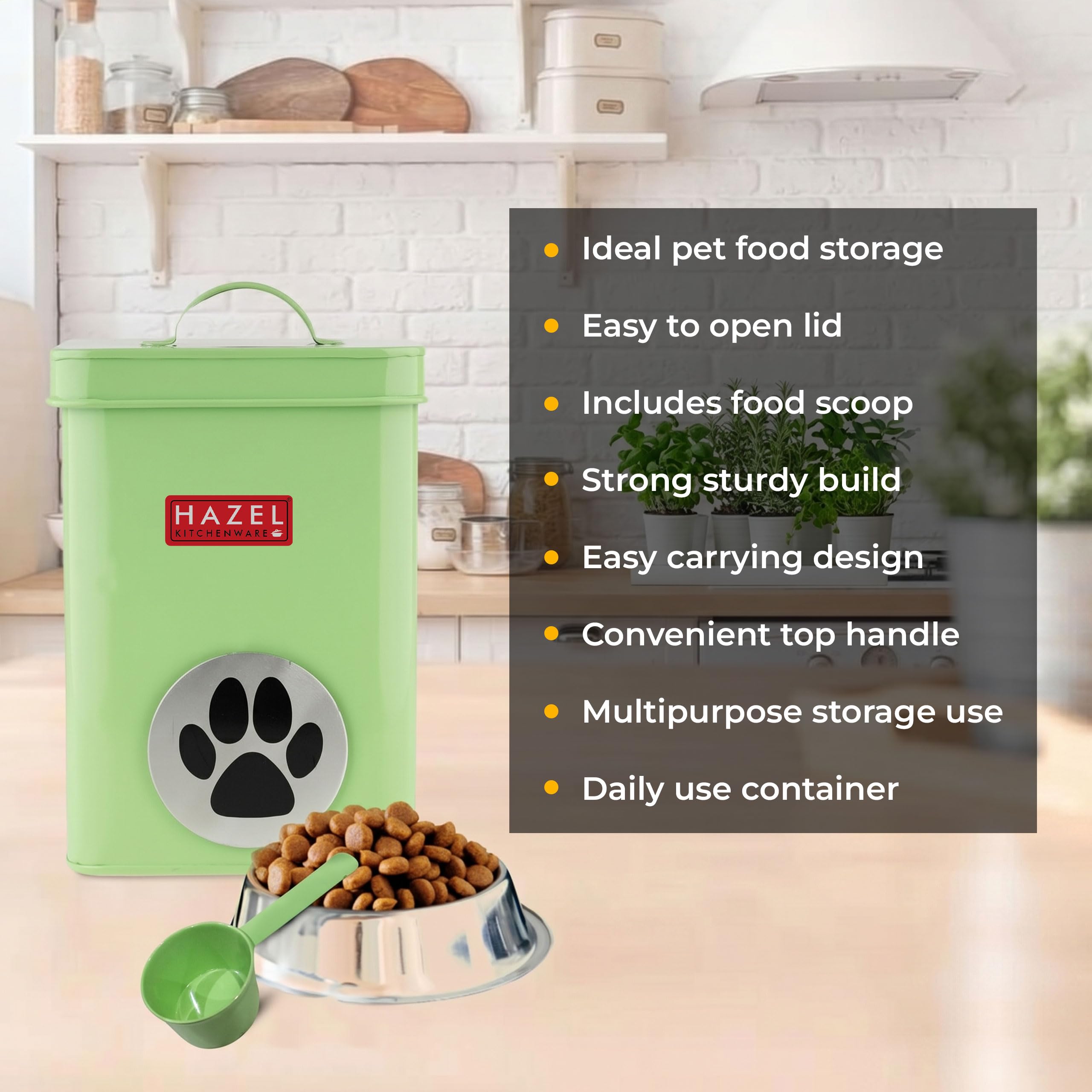 HAZEL Pet Food Container with Lid | Metal Multipurpose Containers for Cat food, Green, 3200 ML 2