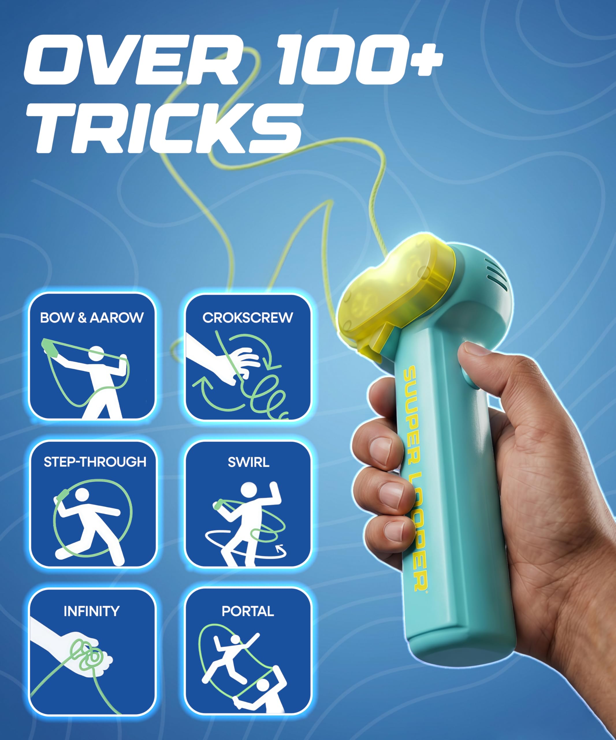 Tygatec Super Looper Rope Launcher Toy - Glow in the Dark Toy, Create Endless Shapes and Tricks, Luminous String with LED, Perfect for Gifting (Blue) 3
