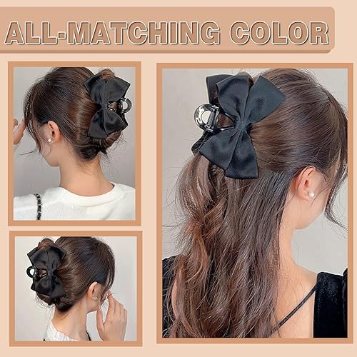 Miniatura 6 de Pinzas Premium para el Cabello para Mujeres Pinzas de Garra con Lazo para Cabello Grueso y Delgado, Pinzas Grandes Antideslizantes con Lazo en Negro