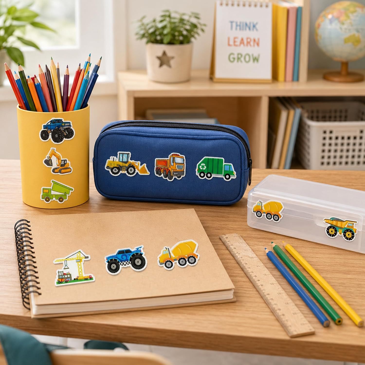 50 Pcs Construction Vehicle Stickers for Scrapbooking, Waterproof Vinyl Truck Stickers for Laptops Water Bottles Journals, Cute Engineering Car Decals for Kids Boys Teens image 4