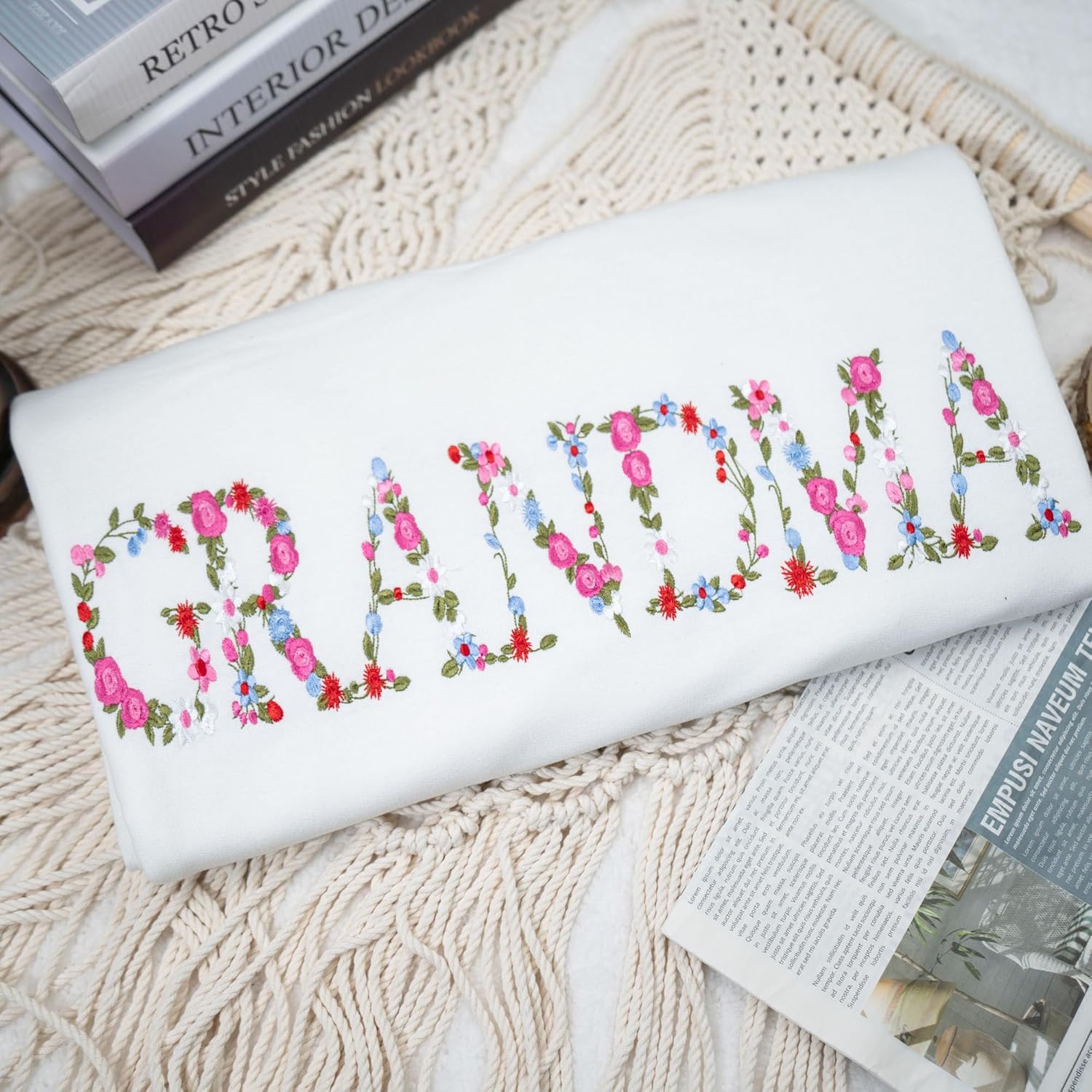 Embroidery Floral Grandma Sweatshirts For Women Gift Sweatshirt From Grandkids Flower Gift Mothers Day Christmas - Image 3