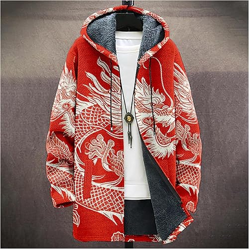 Miniatura 5 de MARSVOVO Chaqueta de punto con capucha y cremallera para hombre, con forro polar, a la moda, con estampado gráfico, chaquetas Sherpa