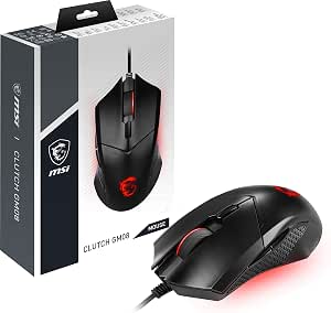 MSI Clutch GM08 – Ratón Gaming con Sensor Óptico 4200 dpi, Ajuste de Peso, RGB Rojo, 6 Botones Programables, Diseño Ergonómico Ambidiestro